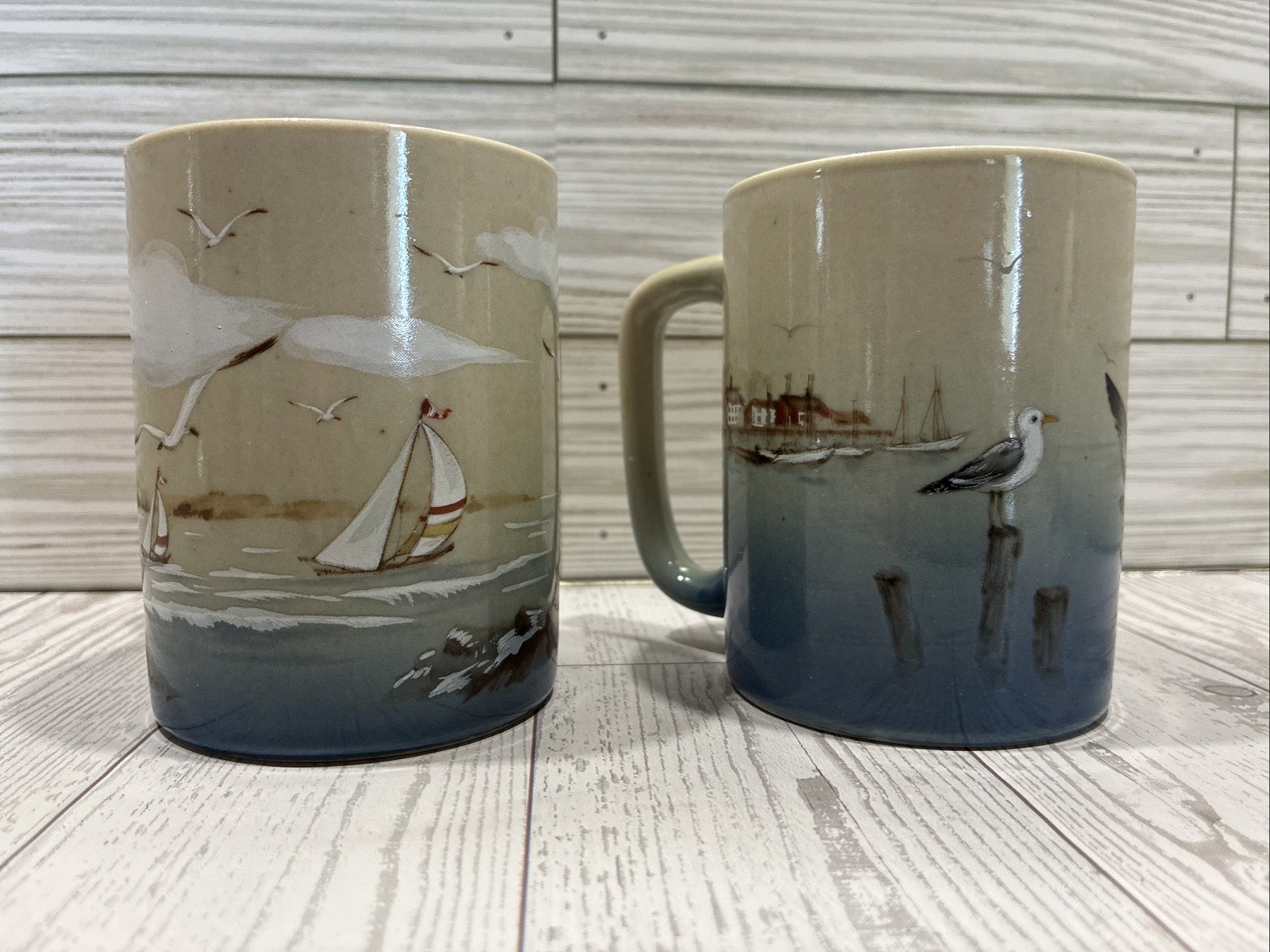 Otagiri Japan Lighthouse Harbor Mugs Seagulls Beach House Coastal Decor Nautical