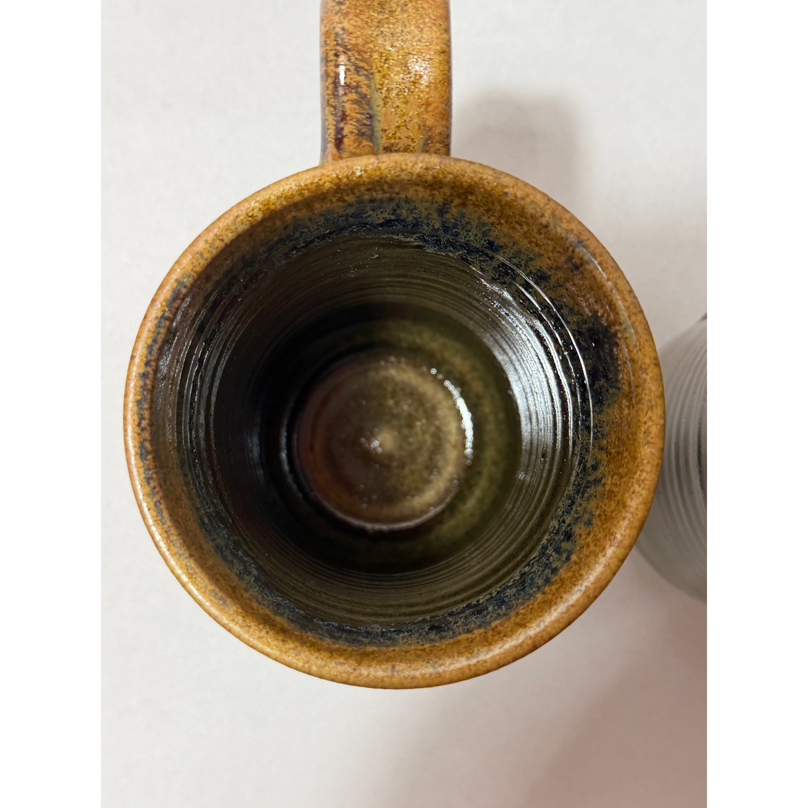 Blue Moon Pottery Studio Stoneware Mugs Set of 2 Drip Glaze Earth Tone Signed