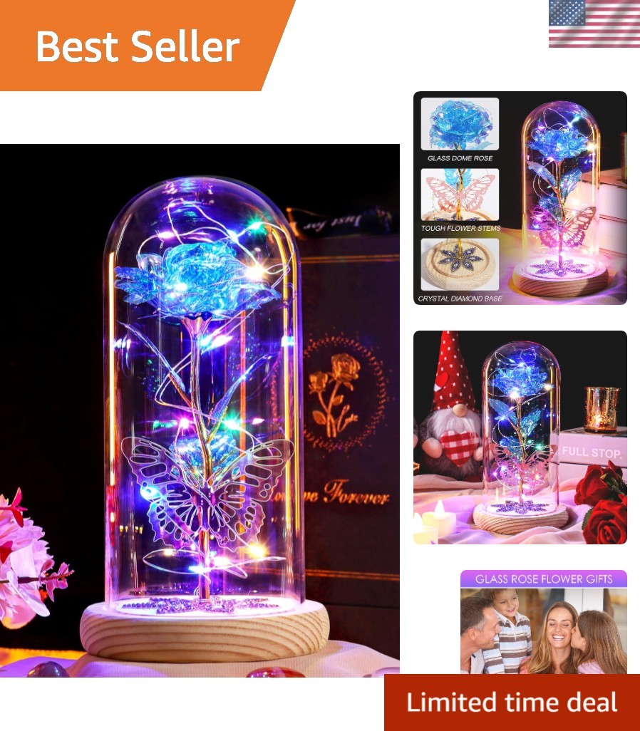 Elegant Blue Galaxy Glass Rose with LED Lights – Perfect Mother’s Day Gift