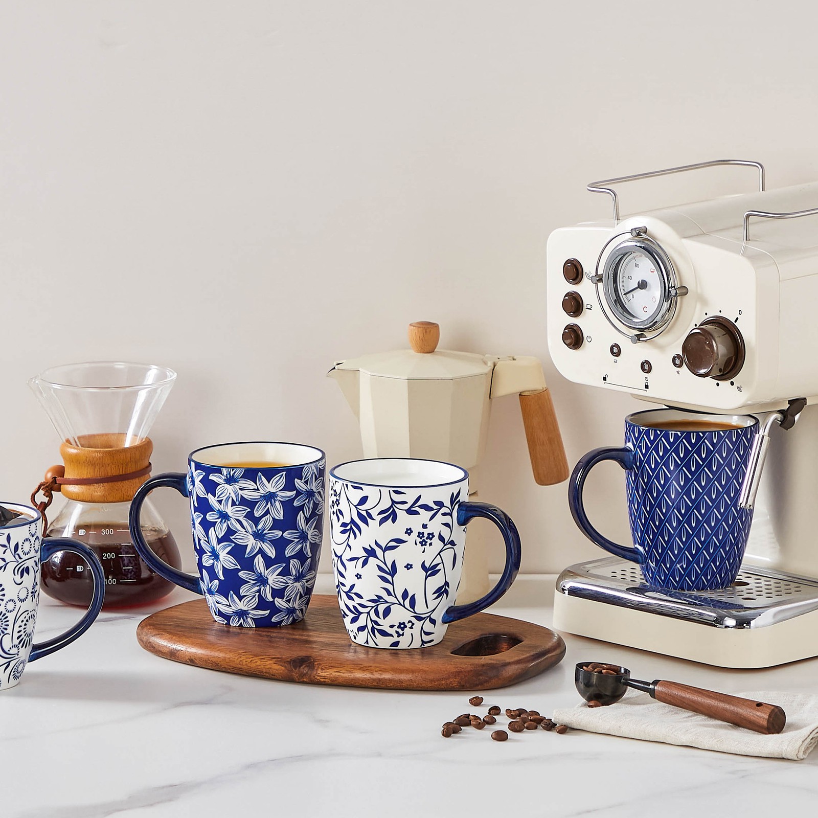 vancasso 16 fl oz Blue and White Porcelain Coffee Mugs, Set of 4 Mugs Drinkware