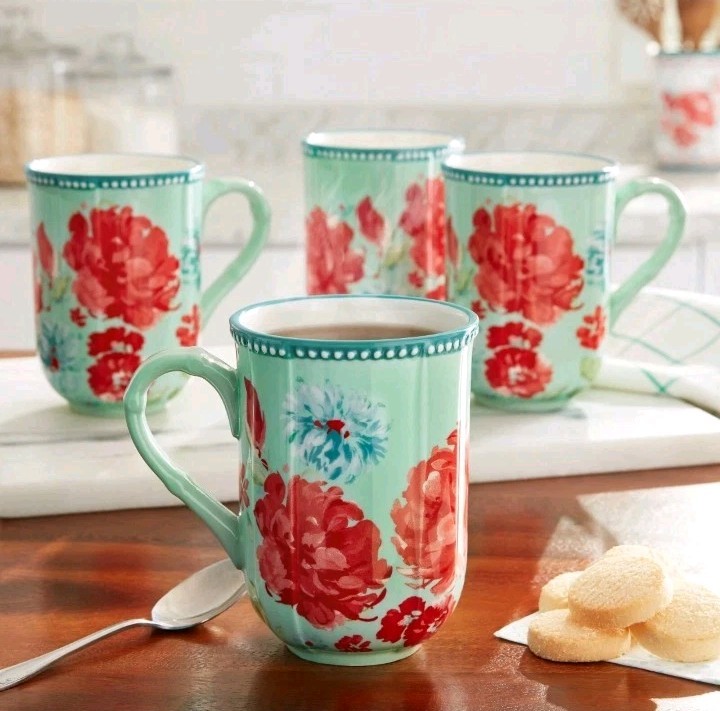 The Pioneer Woman Gorgeous Floral Garden Large Stoneware 23 fl oz Mugs, Set of 4