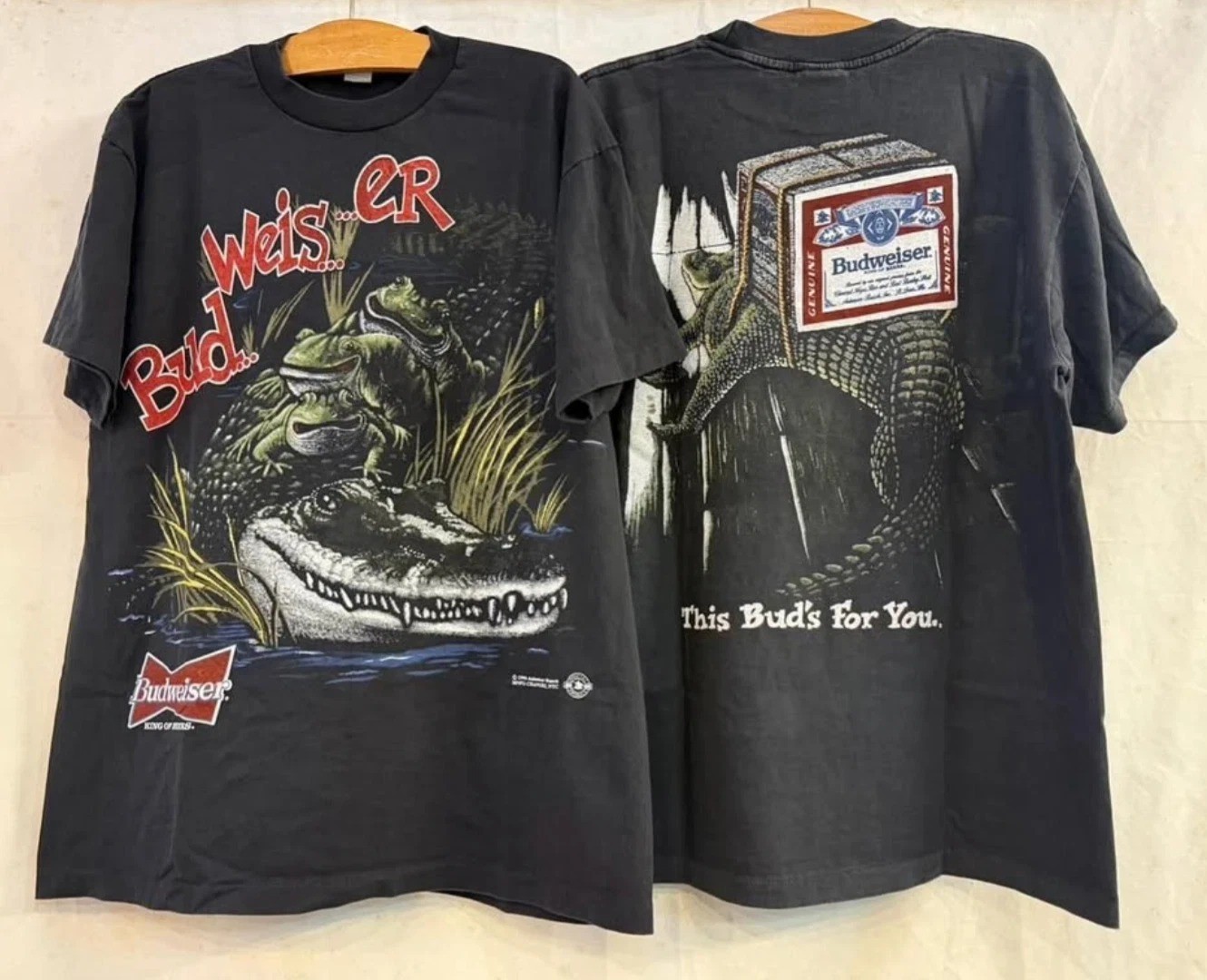 New Budweiser Frogs Funny 2 Sides Black Short Slevee S to 5XL Concert Shirt PN60