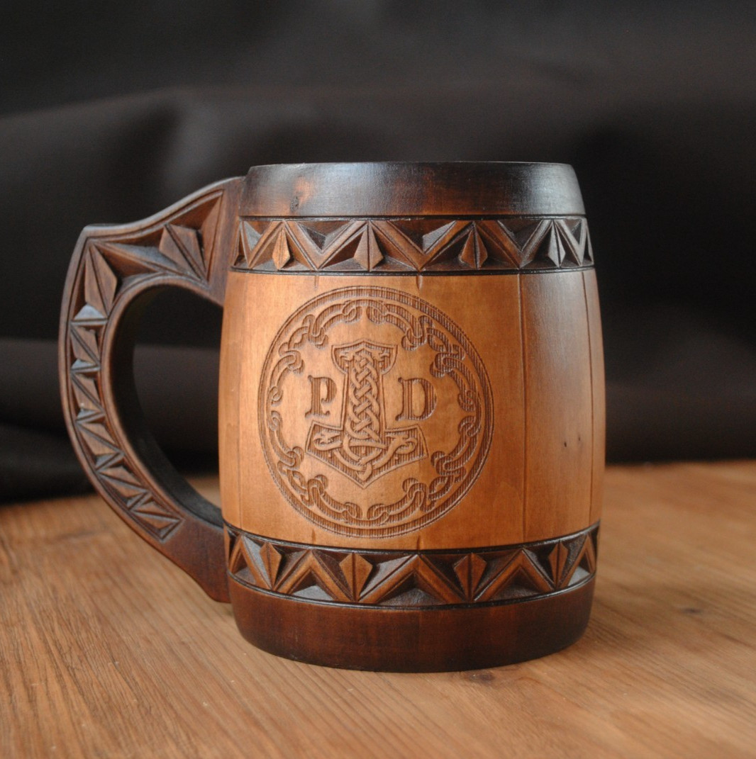 Wooden Beer Mug Custom Wedding Gift Personalized Tankard for Him Viking stein