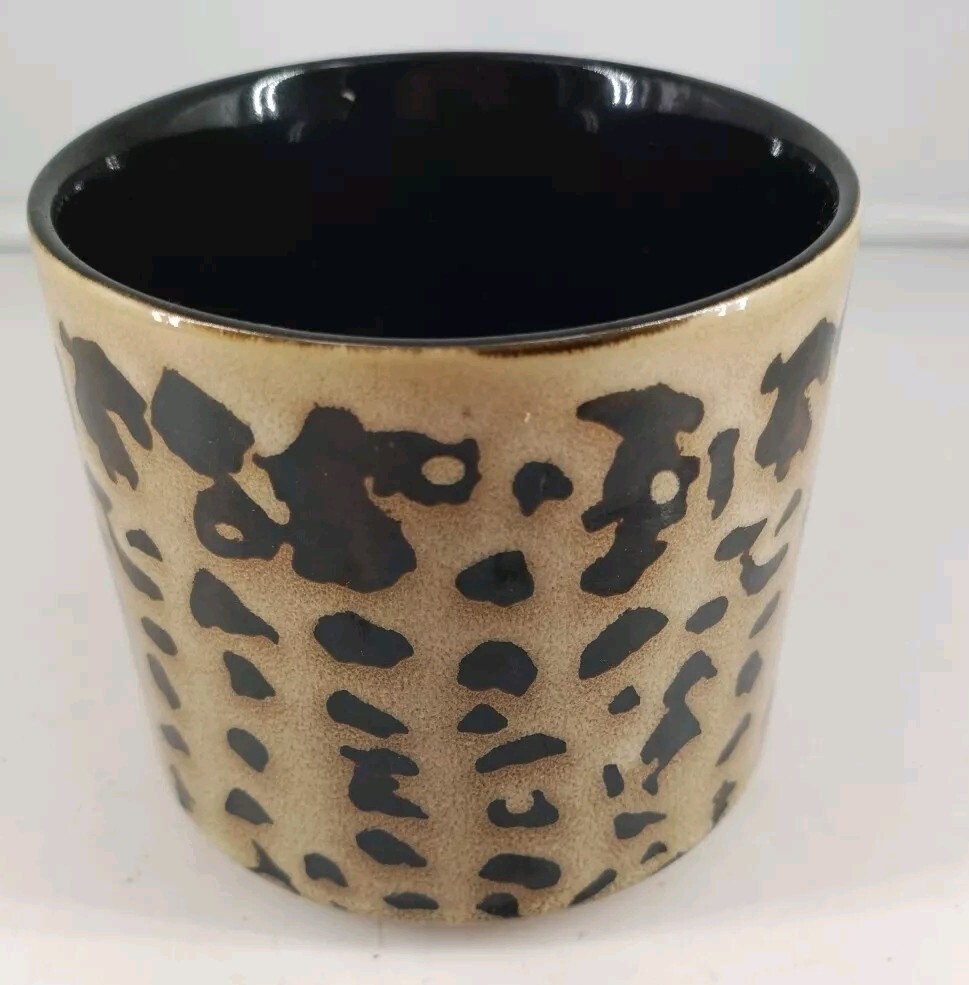 Leopard Print Art Deco Print Mug Cup Black Interior Earthtone 3.5″ Tall