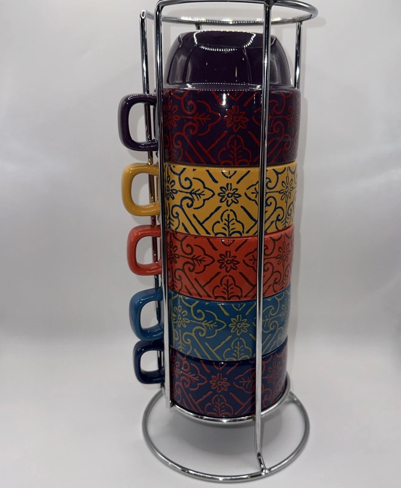 World Market Moroccan Kitchen Stackable Mugs Set Of 5 With Rack Coffee/ Tea Bar