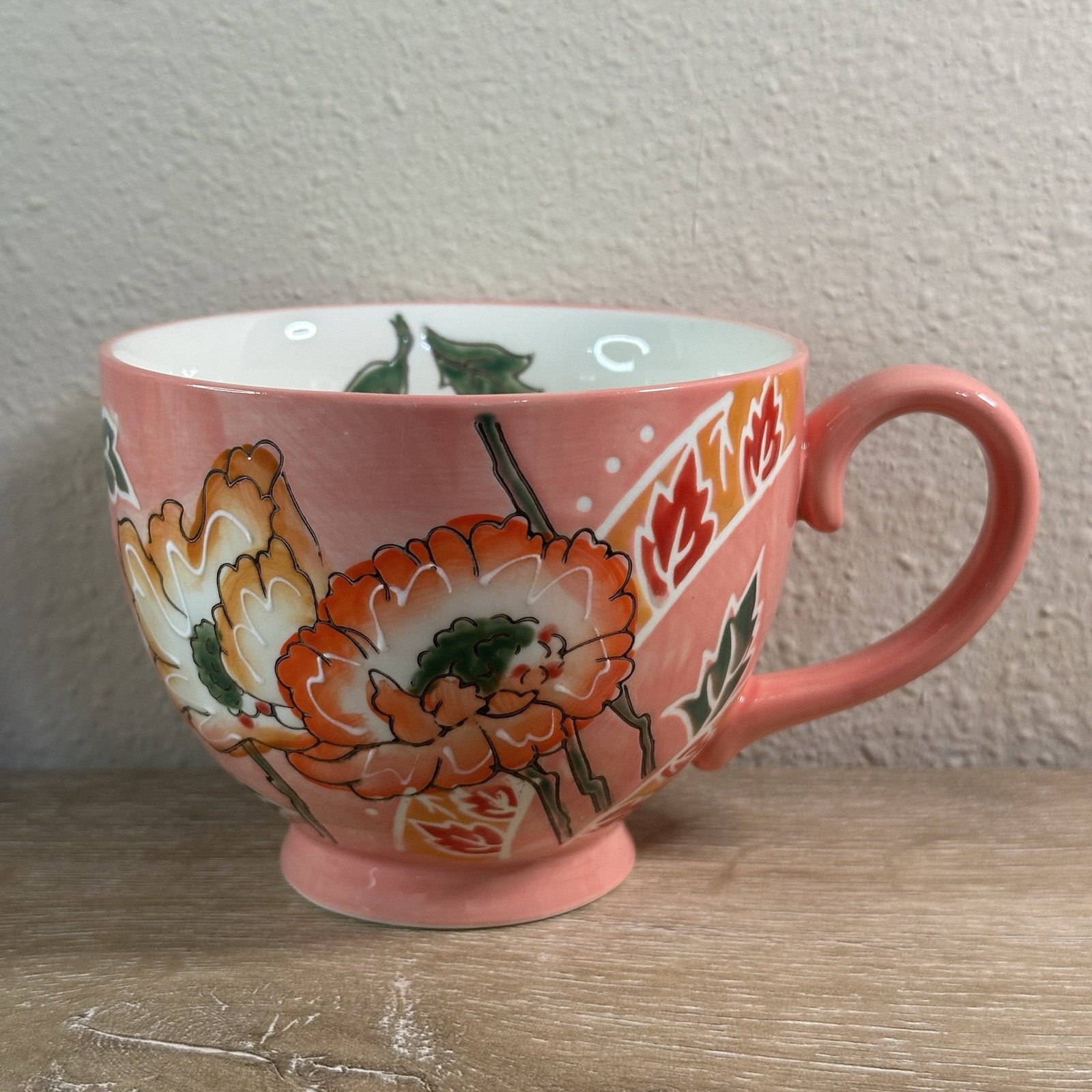 Potters Studio Colorful Floral Coffee Mug Footed Cup Embossed Hand Painted