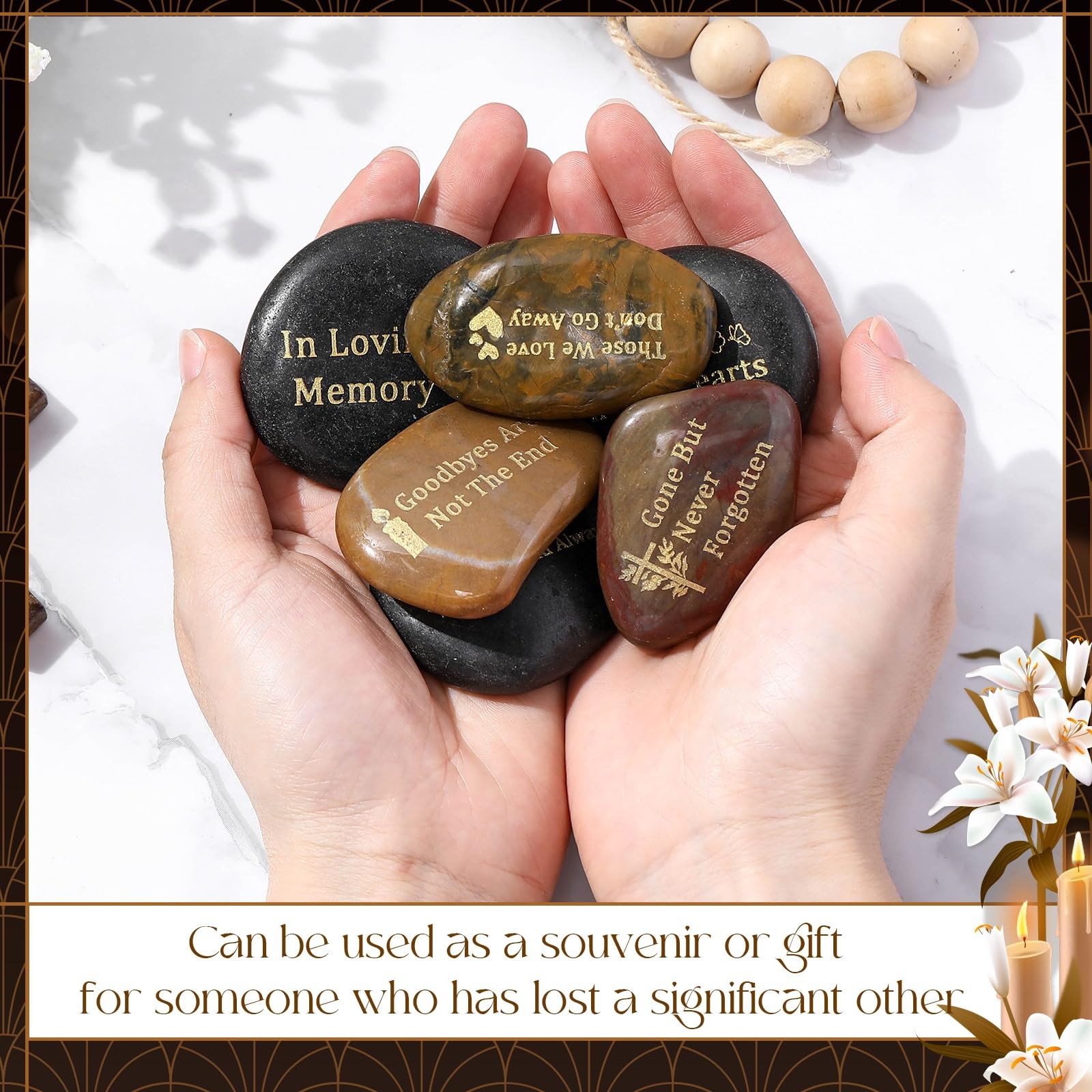 48 Pcs Memorial Stones for Celebrations, Engraved River Rocks for Memorials