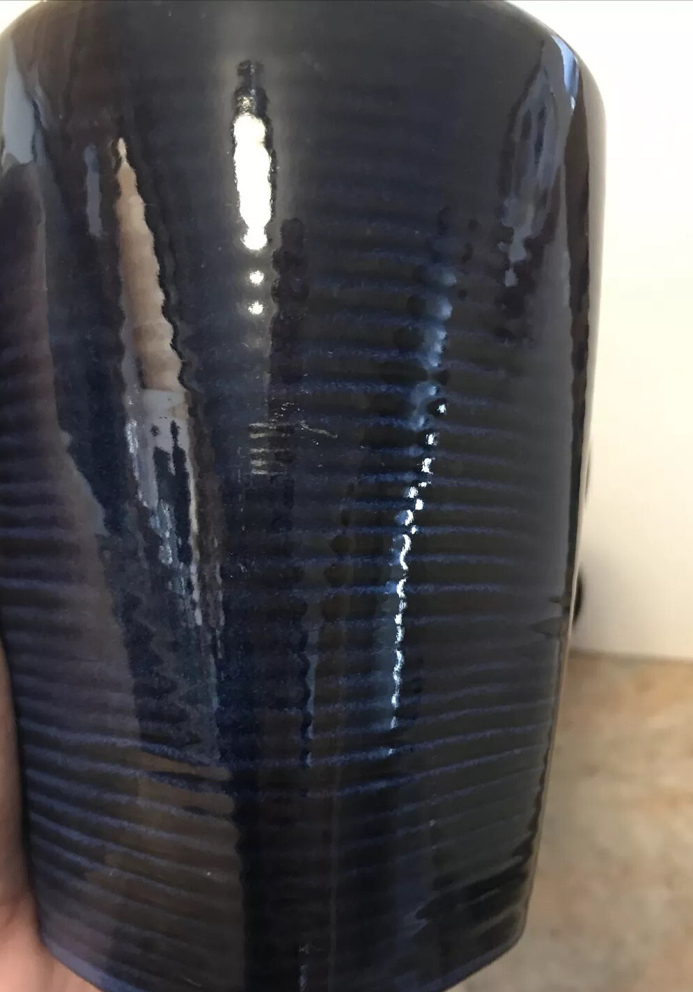 Set 3 Blue Striped Stoneware 16 Ounce Tall Coffee Latte Mugs See Color in Pics