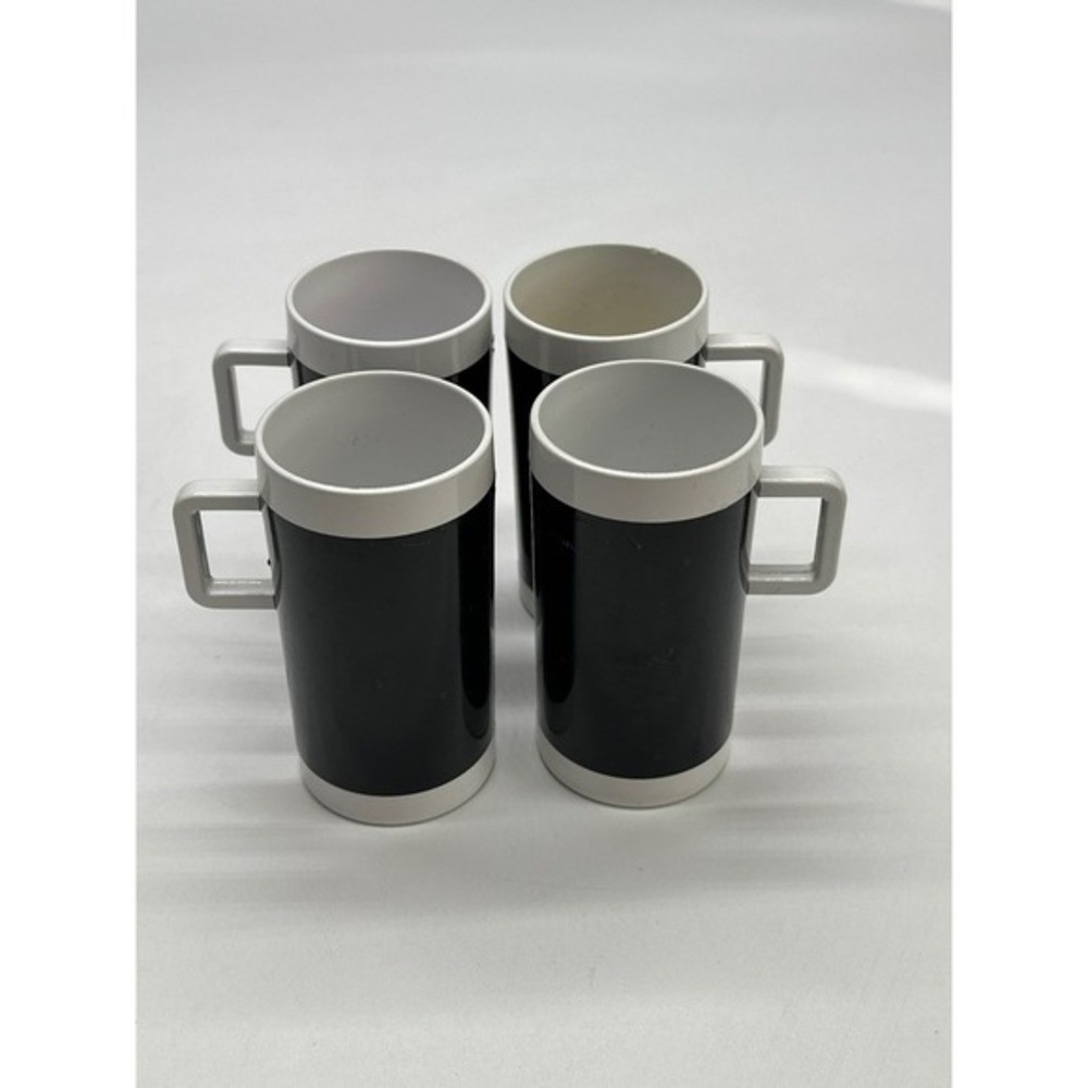 Braniff Airlines Black and White Cylindrical Coffee Mugs Set of 4