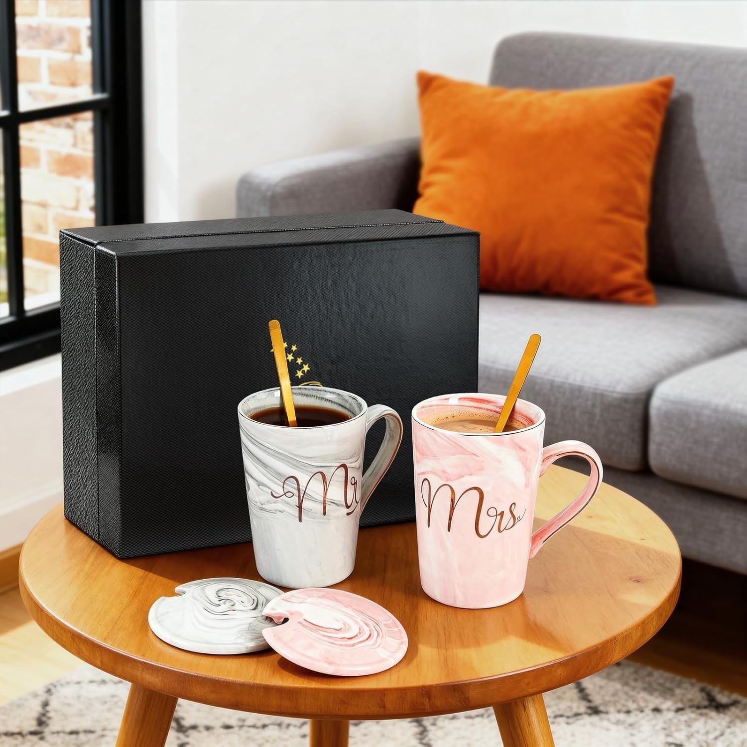 13.5 Oz Mr and Mrs Coffee Mugs, Wedding Gifts for Couple/Bride and Groom
