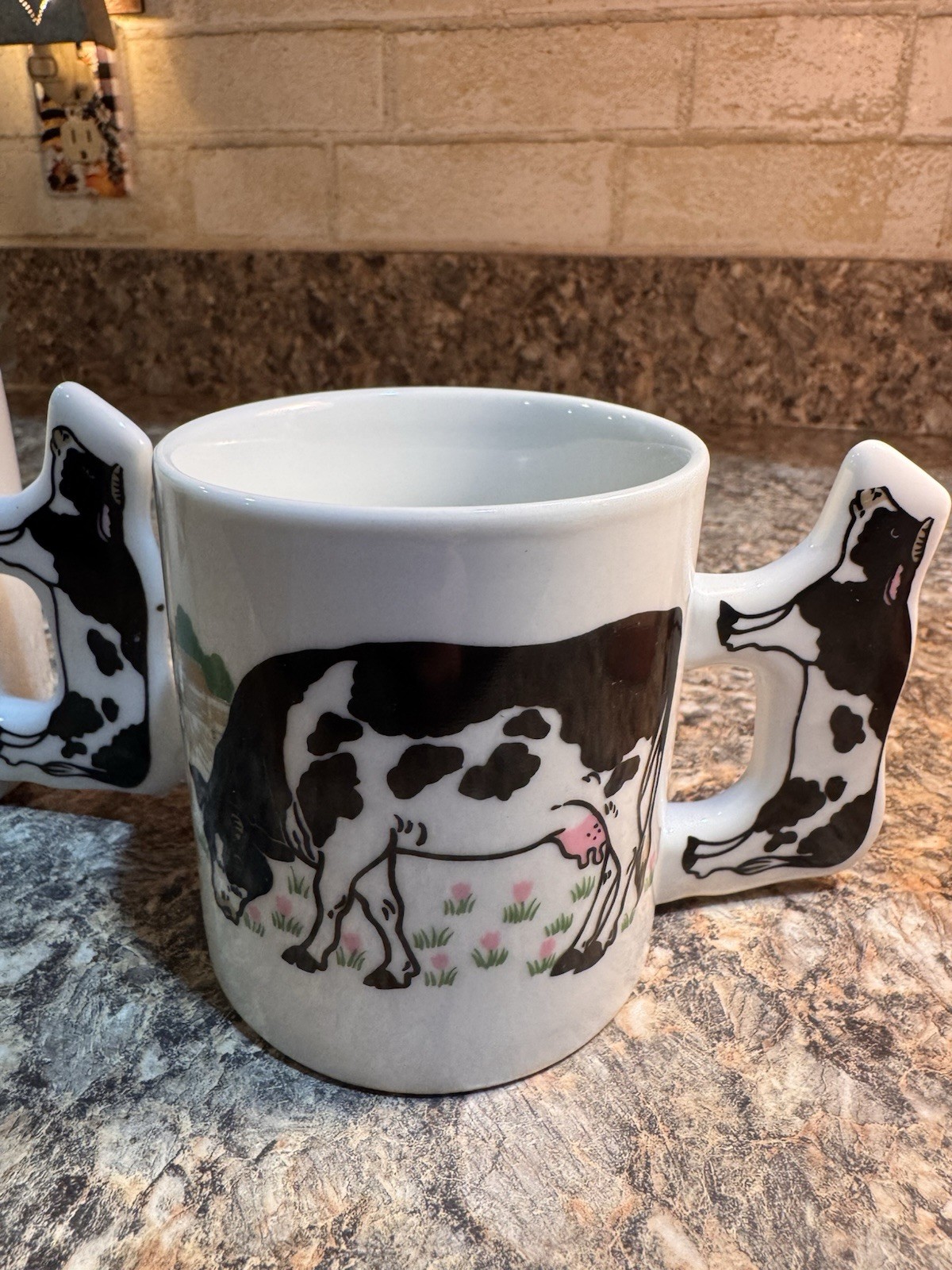 Ceramic Cow Handle Coffee Mug Set of 2 11 fl oz White/Multicolor Pictorial