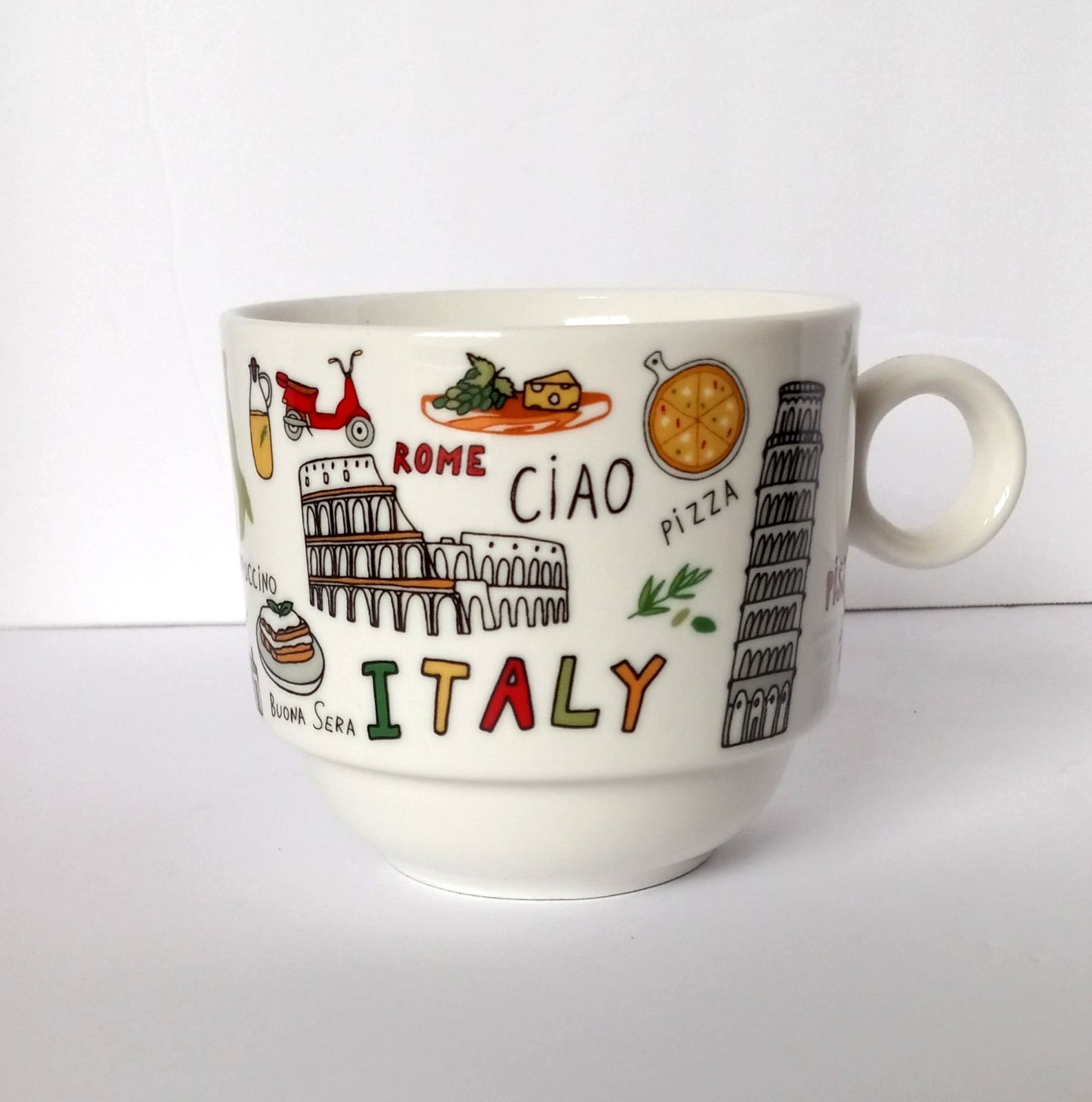 Grace Teaware Porcelain 8oz Coffee Cup/Mug Italy Food/Cities 3.5″Tall