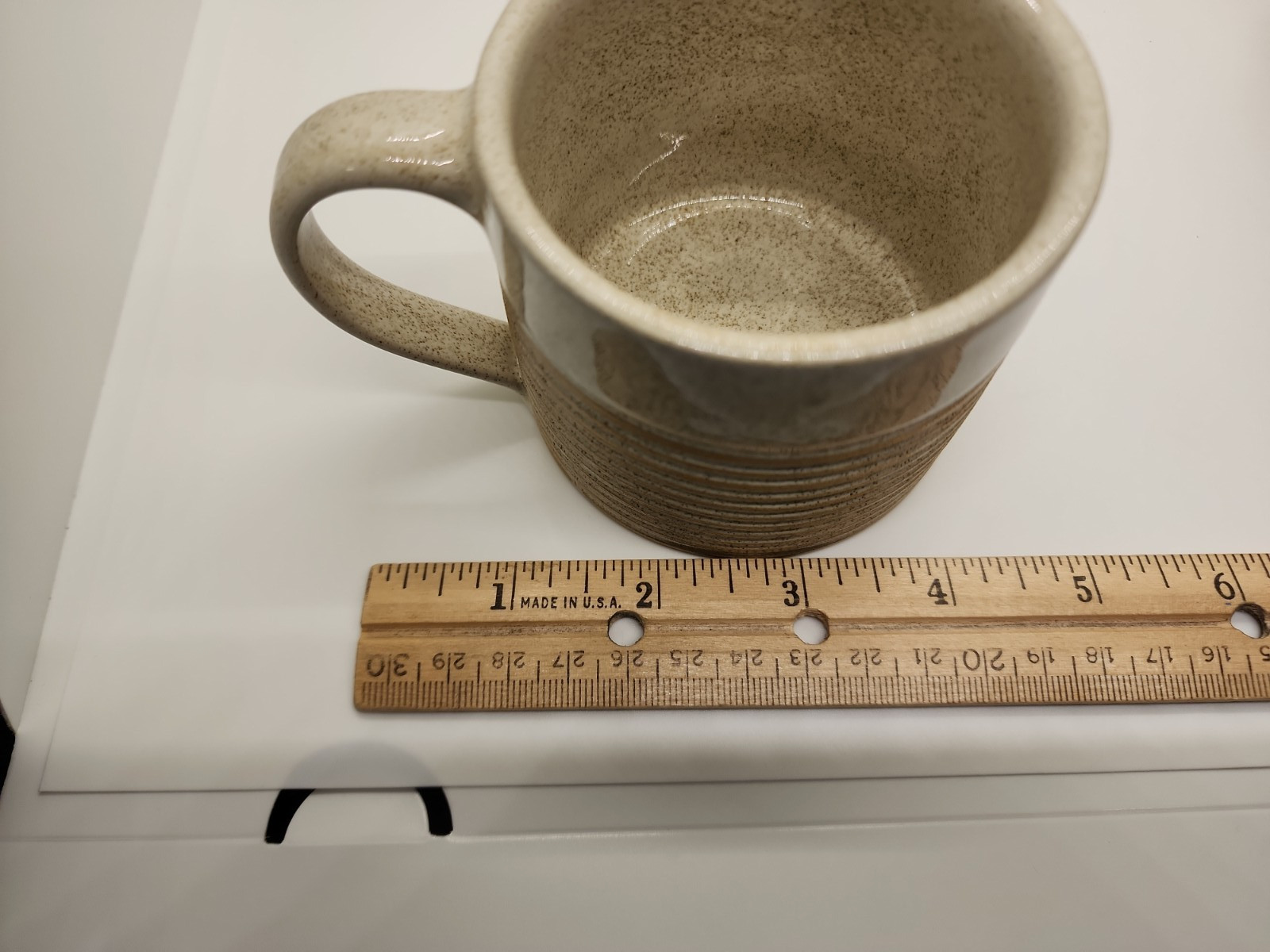 Set of 3 Handmade Coffee Cups 8 oz Tan w/ Brown Etched Stripes from ACP in Nepal