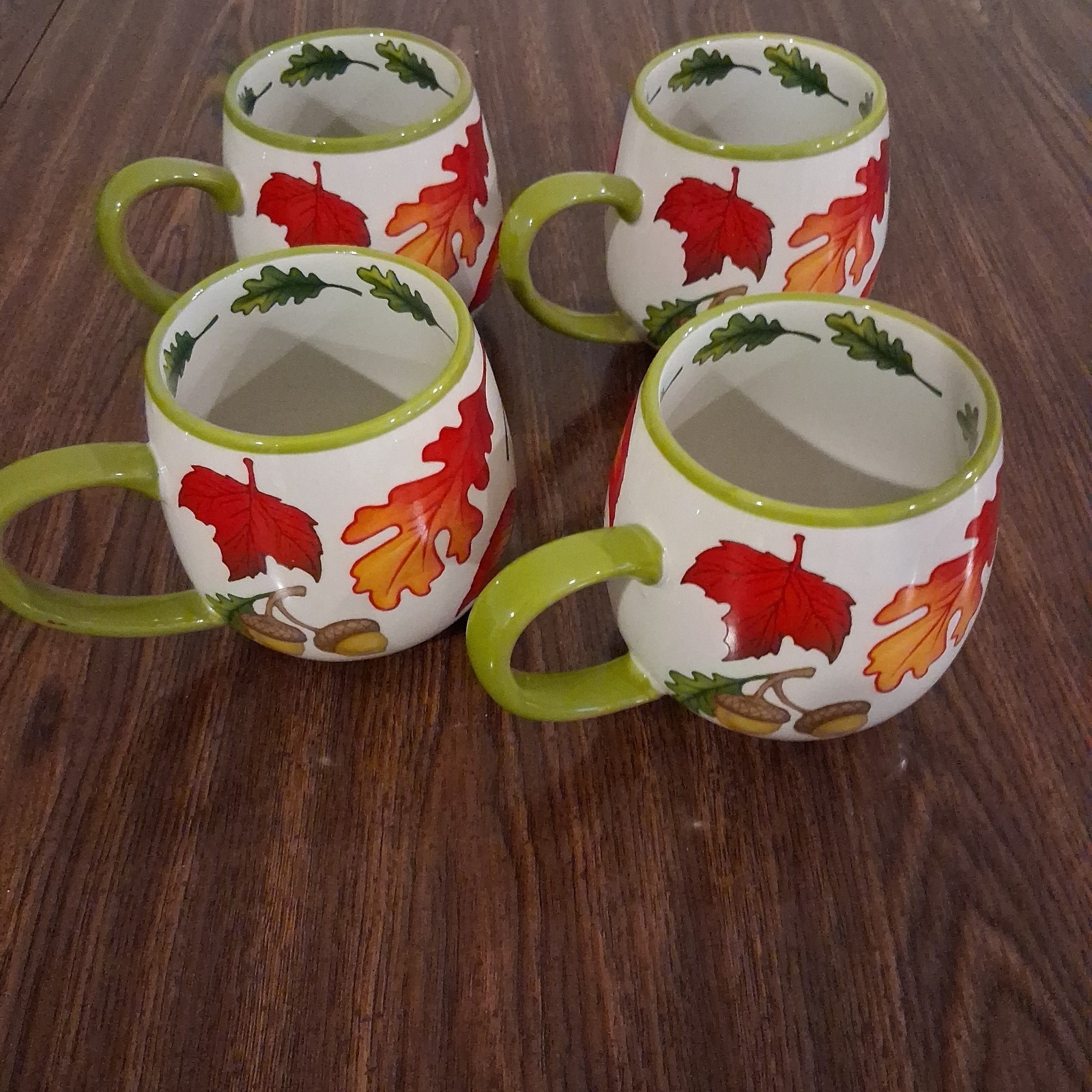Temptations By Tara Fall Leaf Coffee Mug Set of 4 14 Oz Ceramic Green