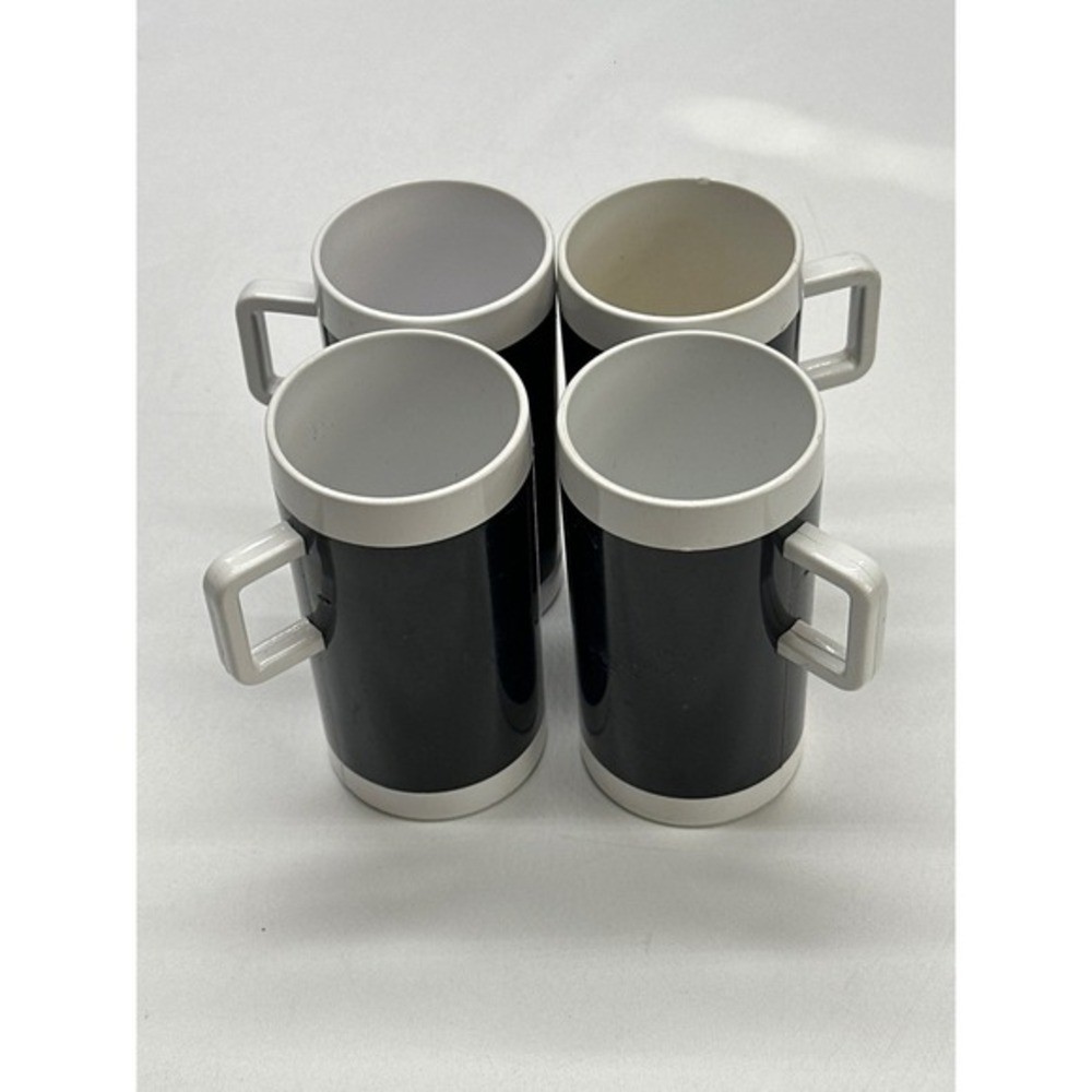 Braniff Airlines Black and White Cylindrical Coffee Mugs Set of 4