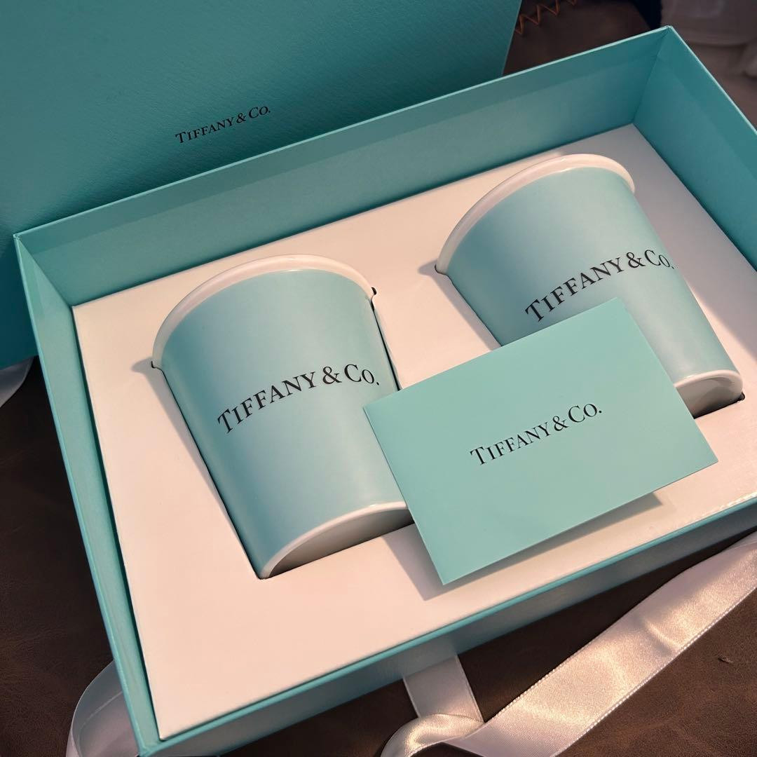 Tiffany & Co. Bone China Paper Cup Set of 2 with Box Coffee New Japan Genuine