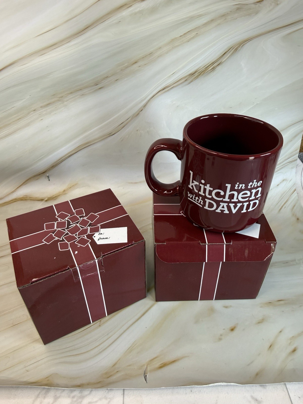 Two (2) In The Kitchen With Dave Coffee Mugs W/ Gift Boxes NIB! QVC 14 Oz