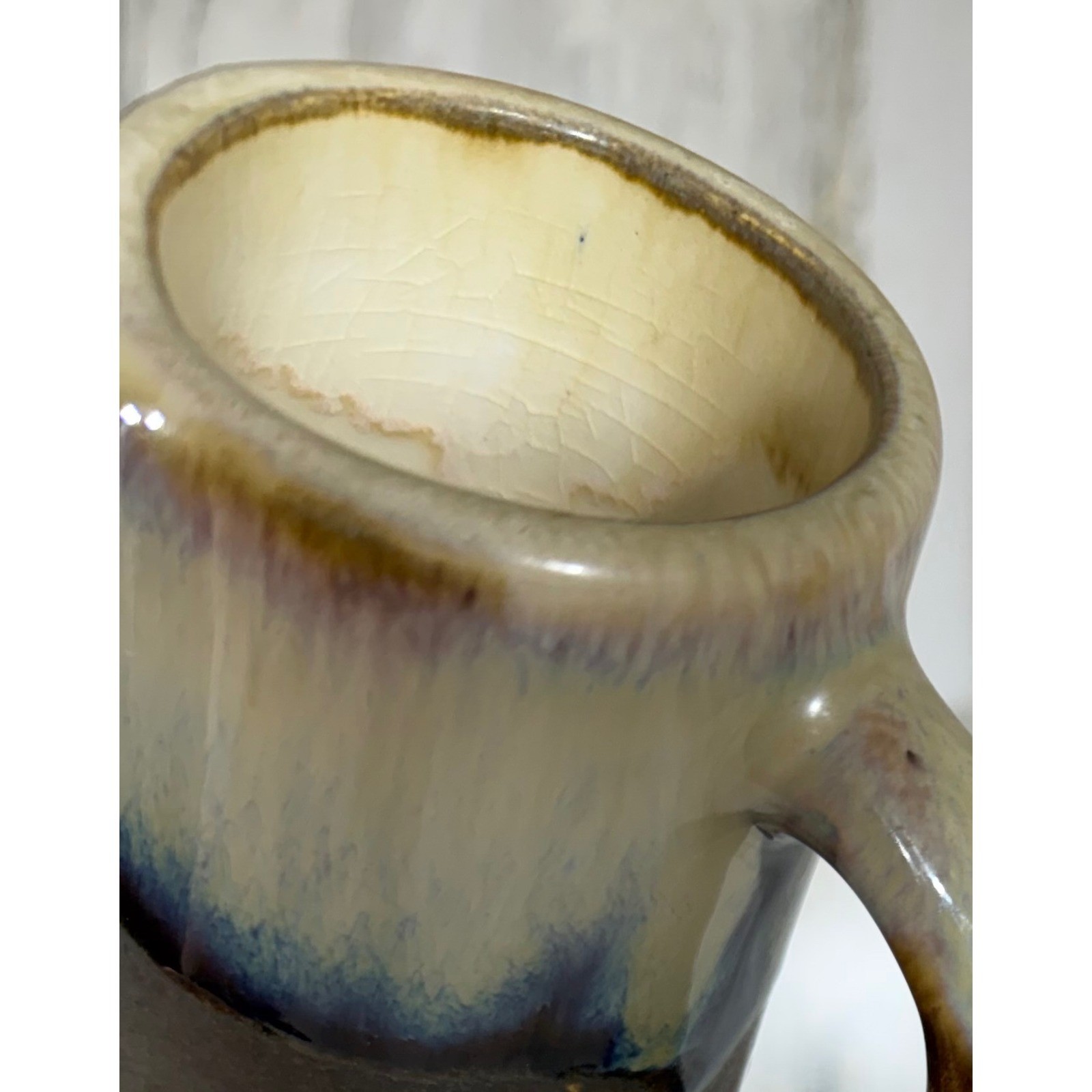 Rodolfo Padilla Stoneware Mug Set of 6 Brown Cream Blue Drip Glaze Round
