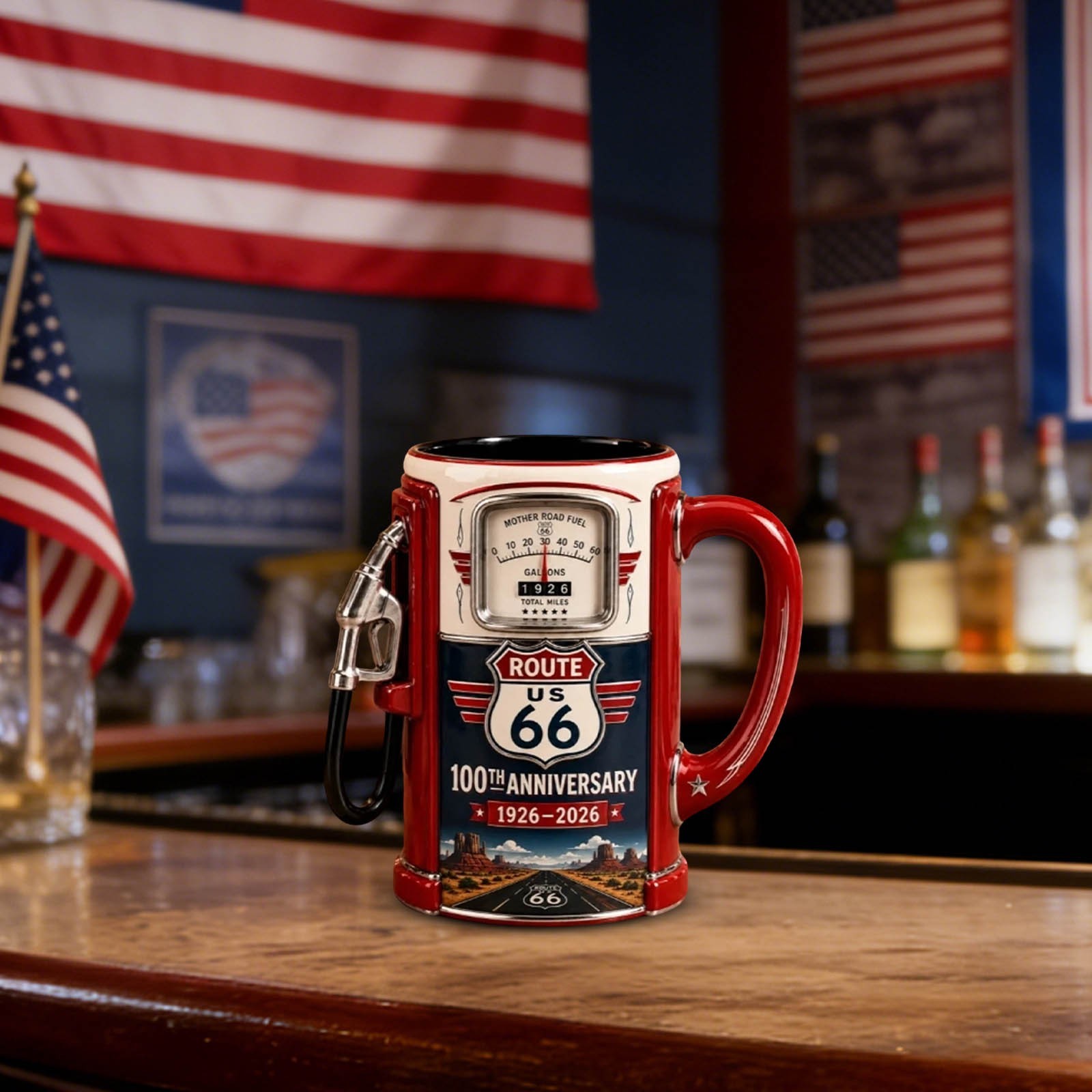 3d Rose Route 66, Gas station | White and Red15oz Two-Tone Red Mug