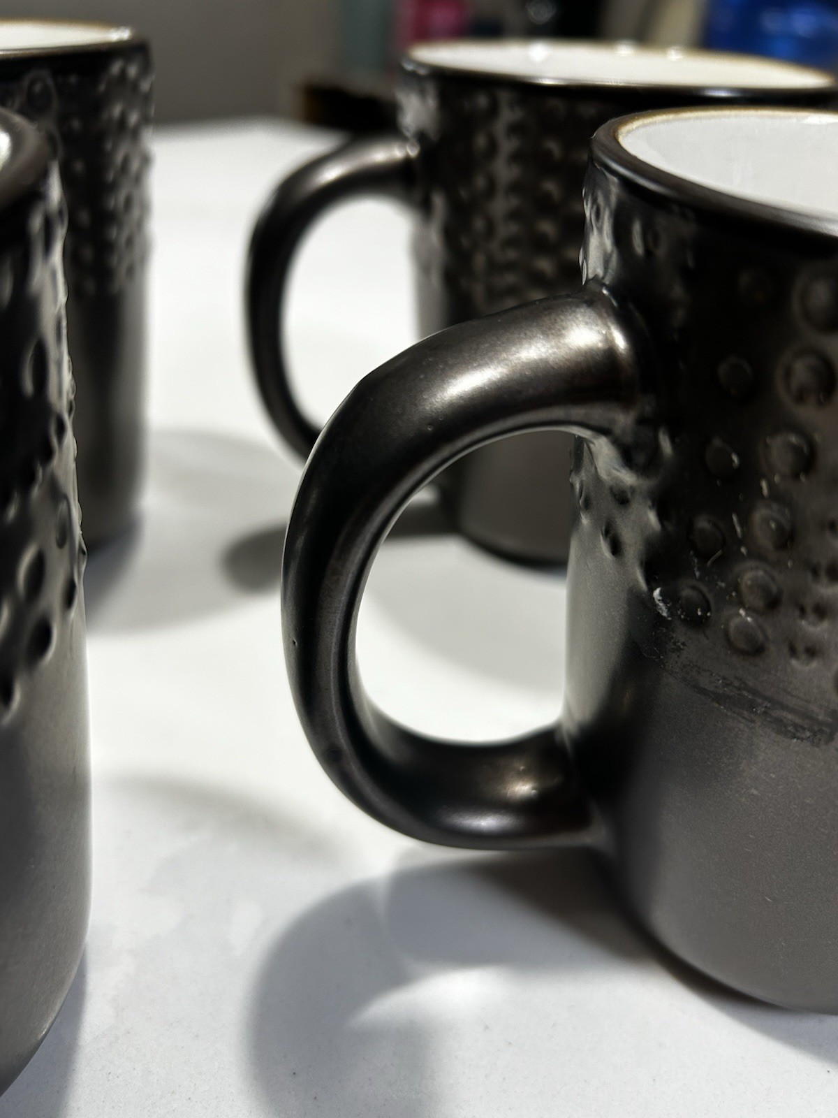 Gourmet Basics Metropolitan Dotted Coffee Mugs Set of 4 16oz Black/White