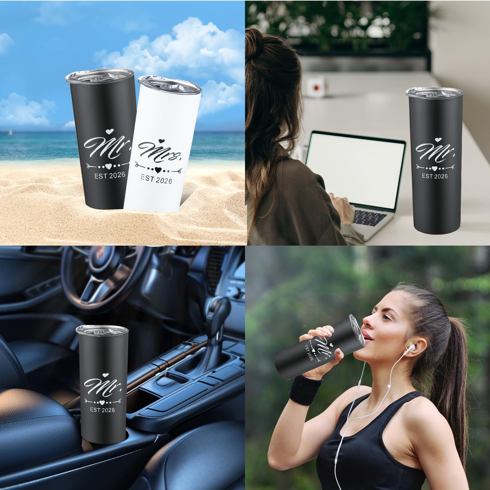 Mr and Mrs 2026 20oz Travel Tumbler Set, Engagement Wedding Gifts for Couples