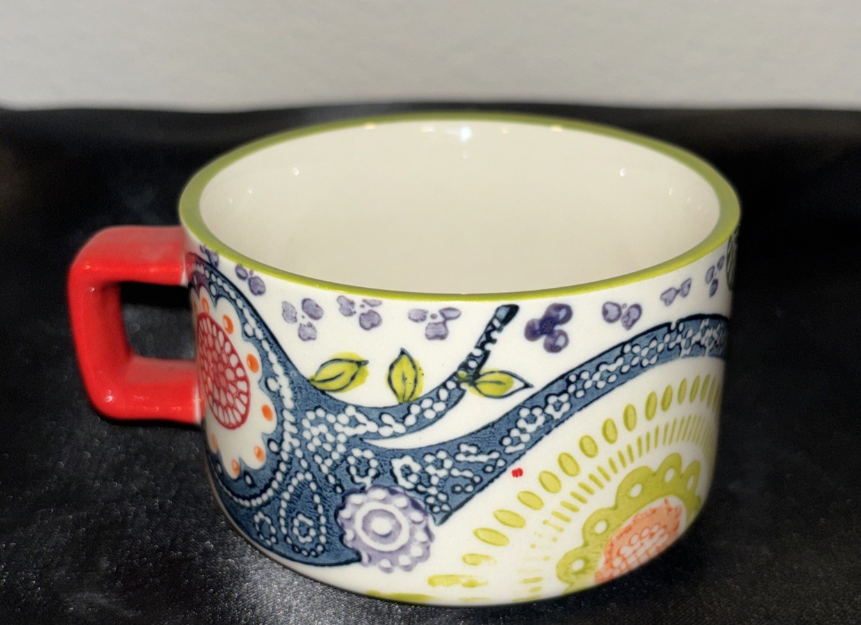 Pier 1 Imports Stackable Coffee Mug Replacement …Hand Painted Paisley Stoneware