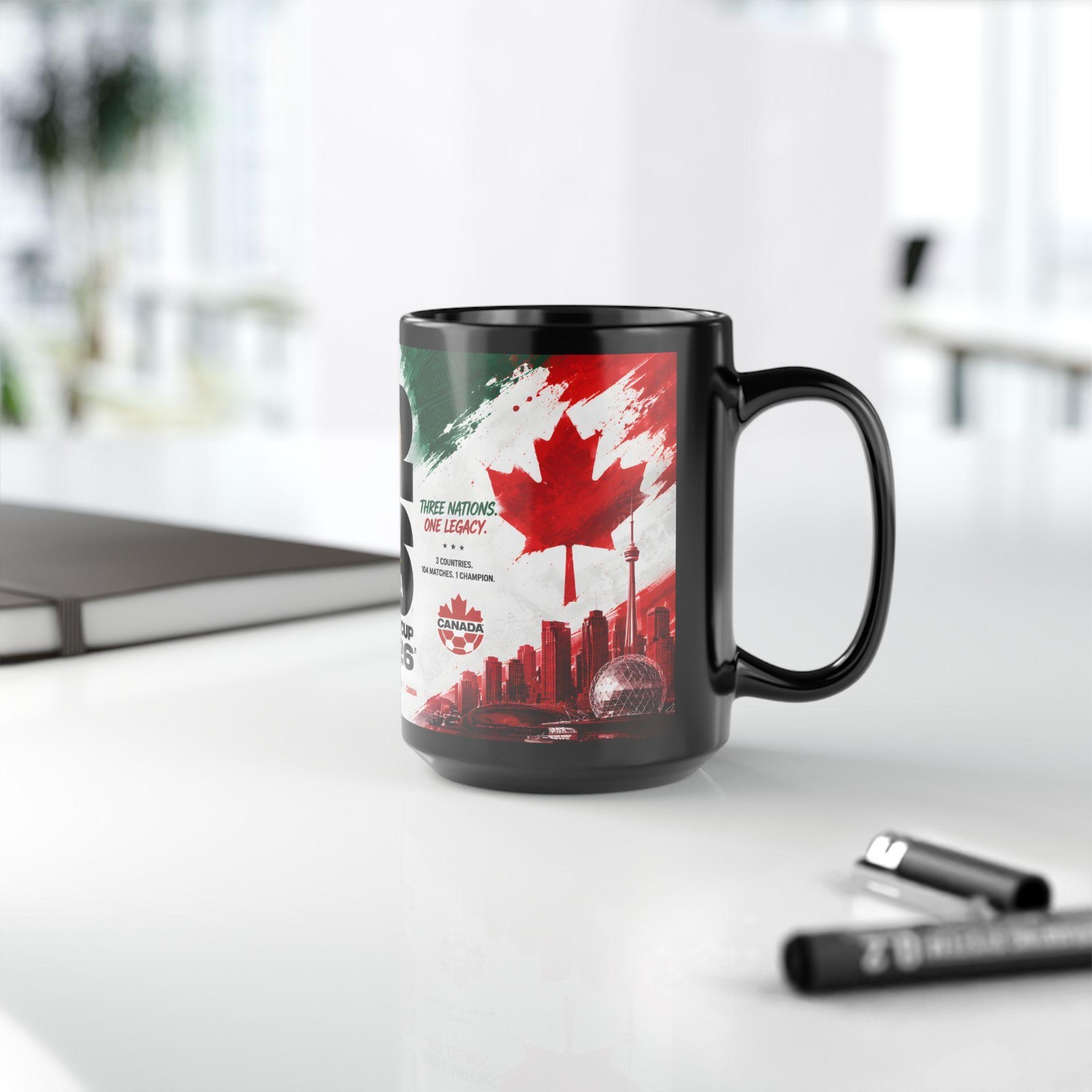FIFA World Cup 2026 Logo and Trophy Black Mug Soccer Tournament Coffee Cup