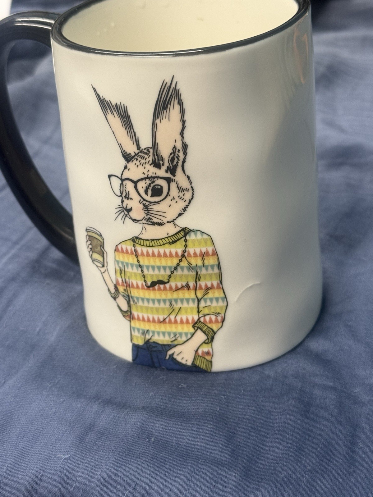 One(1) Signature Housewares Inc Hipster Pinup Coffee Mug Cup Rabbit NEW 17oz