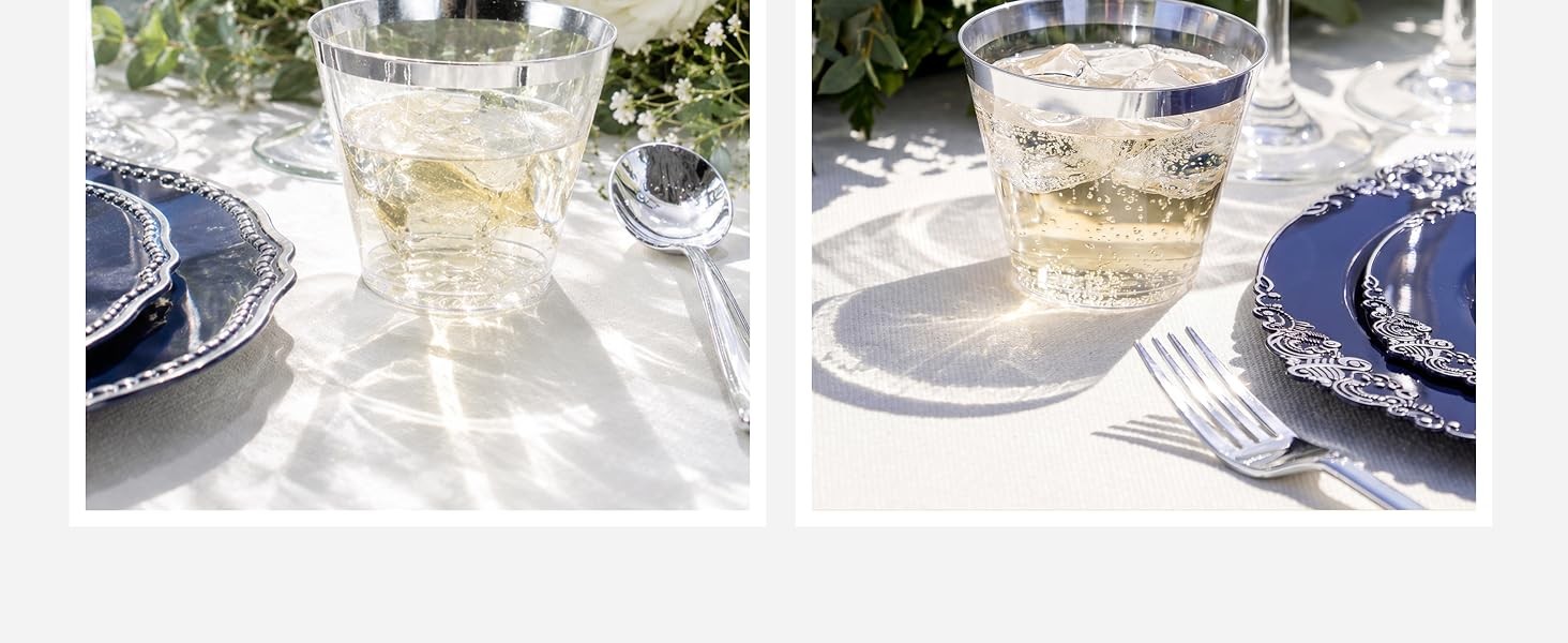 Clear Plastic Cups with silver Trim – Plastic Disposable Cups, Heavy Duty &