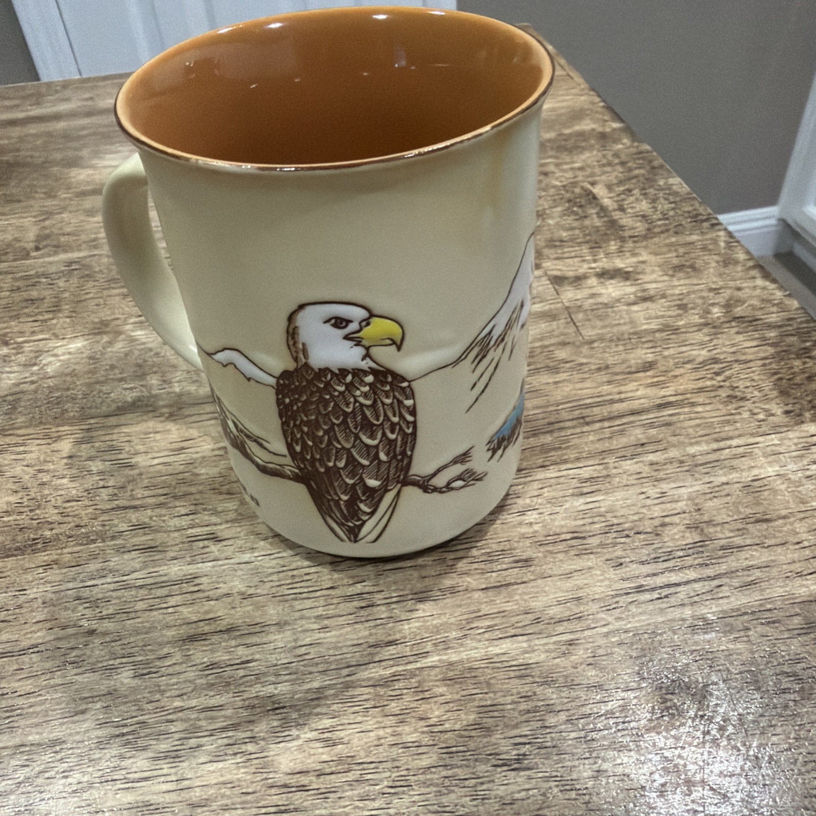 Vintage 1983 Alaska Souvenir Coffee Mug cup stein Bald Eagle Scenic Ceramic