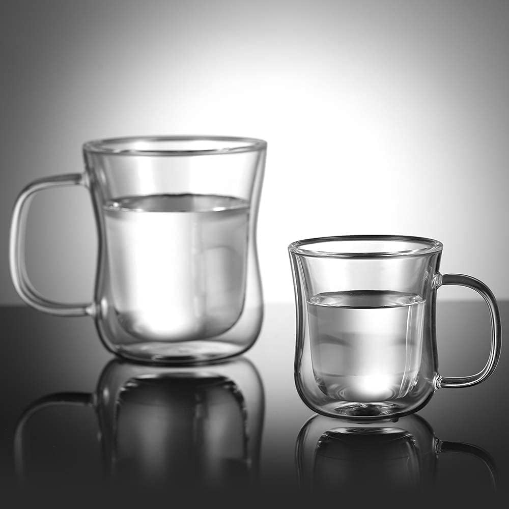 Espresso Cups 4 Oz Double Walled Glasses Coffee Mugs Set of 2, Clear Glass