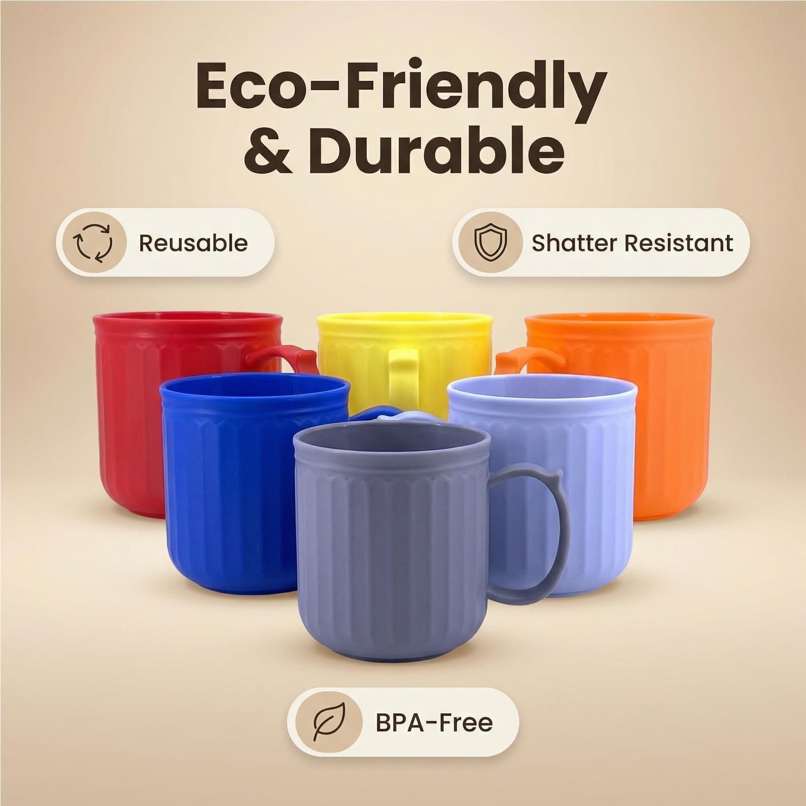 13 oz Plastic Coffee Mugs set of 6 – Unbreakable Coffee Mug, BPA Free Microwa…
