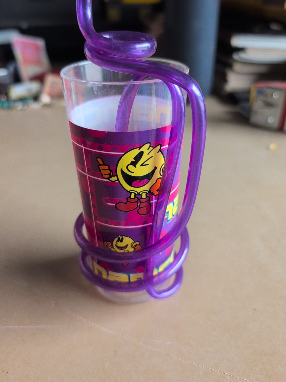 Vintage Pac Man Namco Drinking Cup With Crazy Straw Excellent Condition RARE CUP