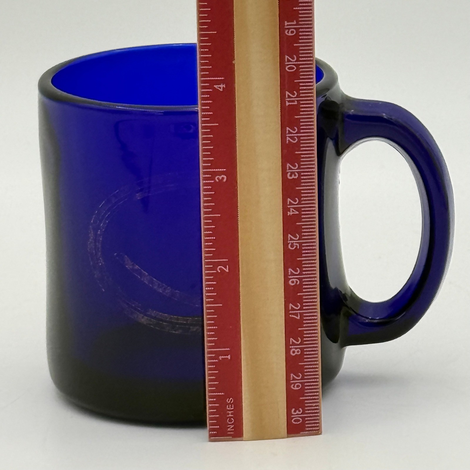 Vintage Cobalt Blue Glass Coffee Mug D-Handle Made in USA 3.5 Inch Tall