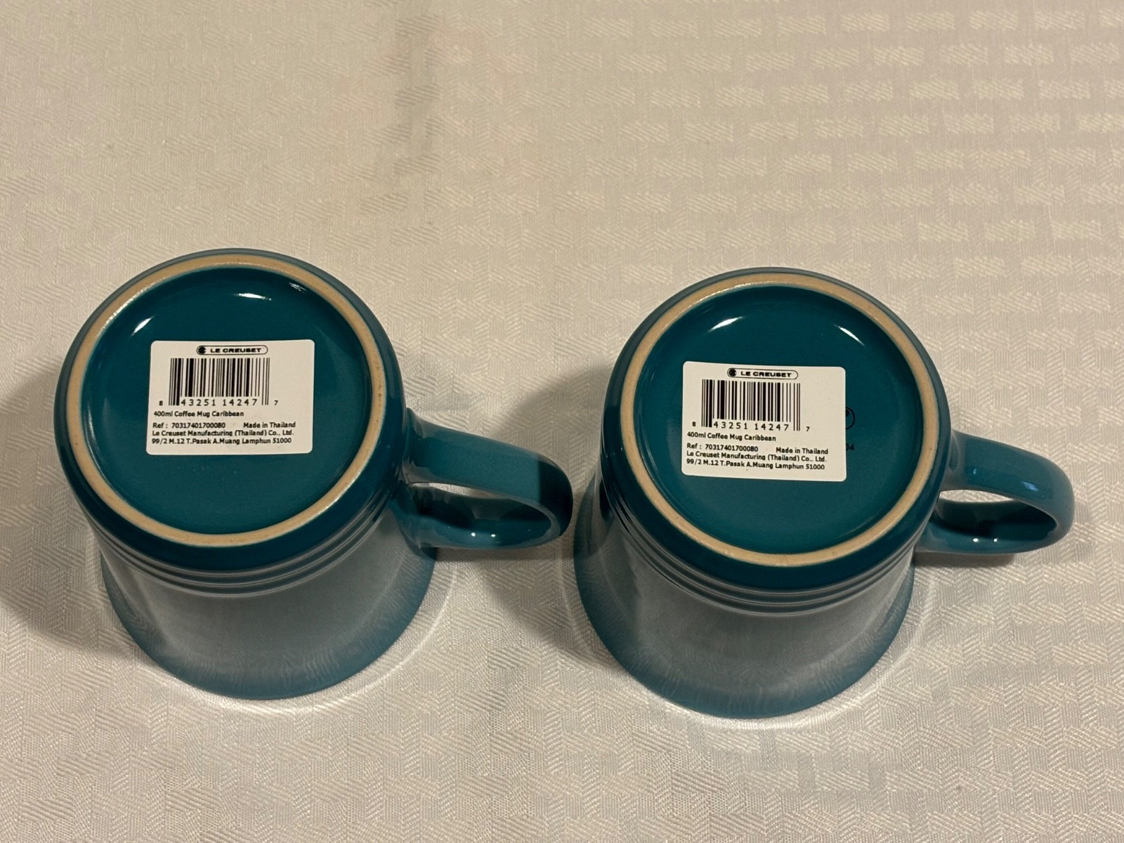 Set of 2 Le Creuset Caribbean Blue Stoneware Mugs 14oz Coffee Cups NEW