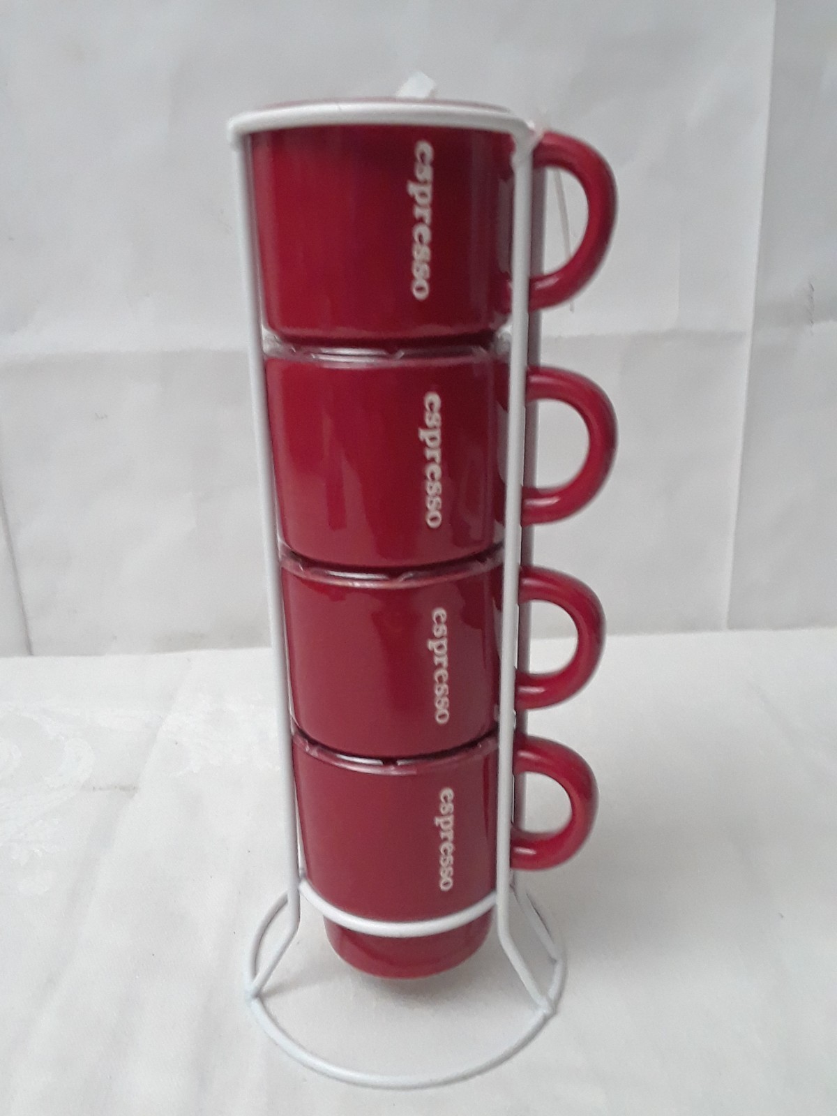 Signature Housewares Expresso Coffee Set (4) Red Design with Stand