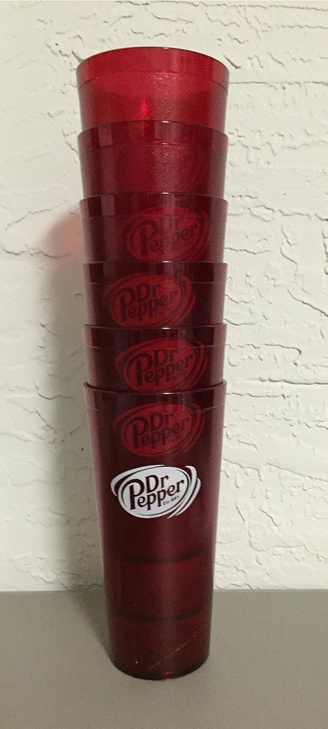 With New (6) Dr. Pepper Restaurant Red Plastic Tumblers Cups 24oz