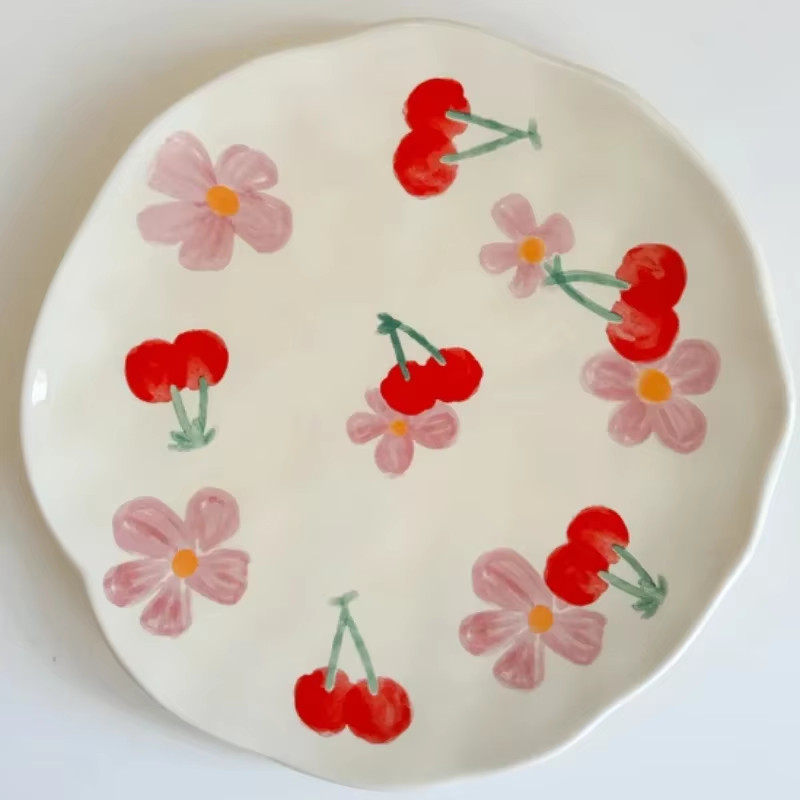 Flower Pattern Ceramic Cup Korean Style Saucer Set Hand Pinched Irregular Coffee