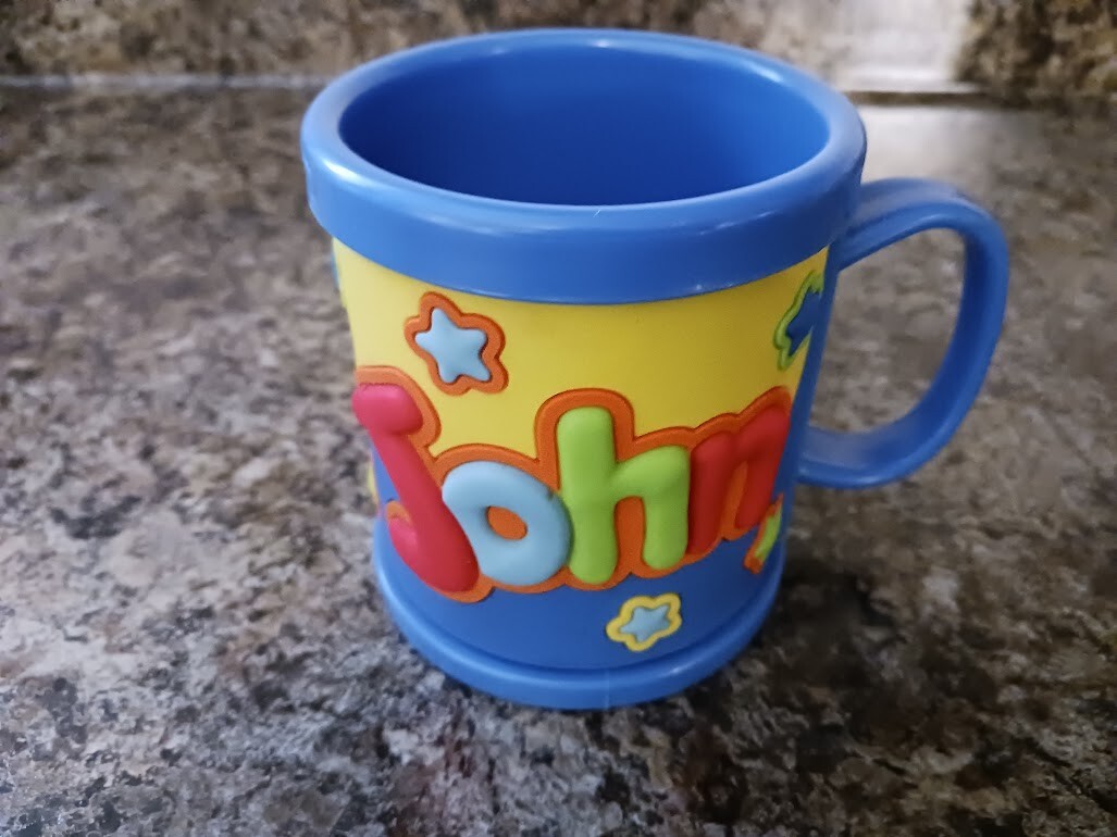Name: JOHN, NEW Personalized Kids Childs Mug Cup Plastic 10oz. 3D John Hinde