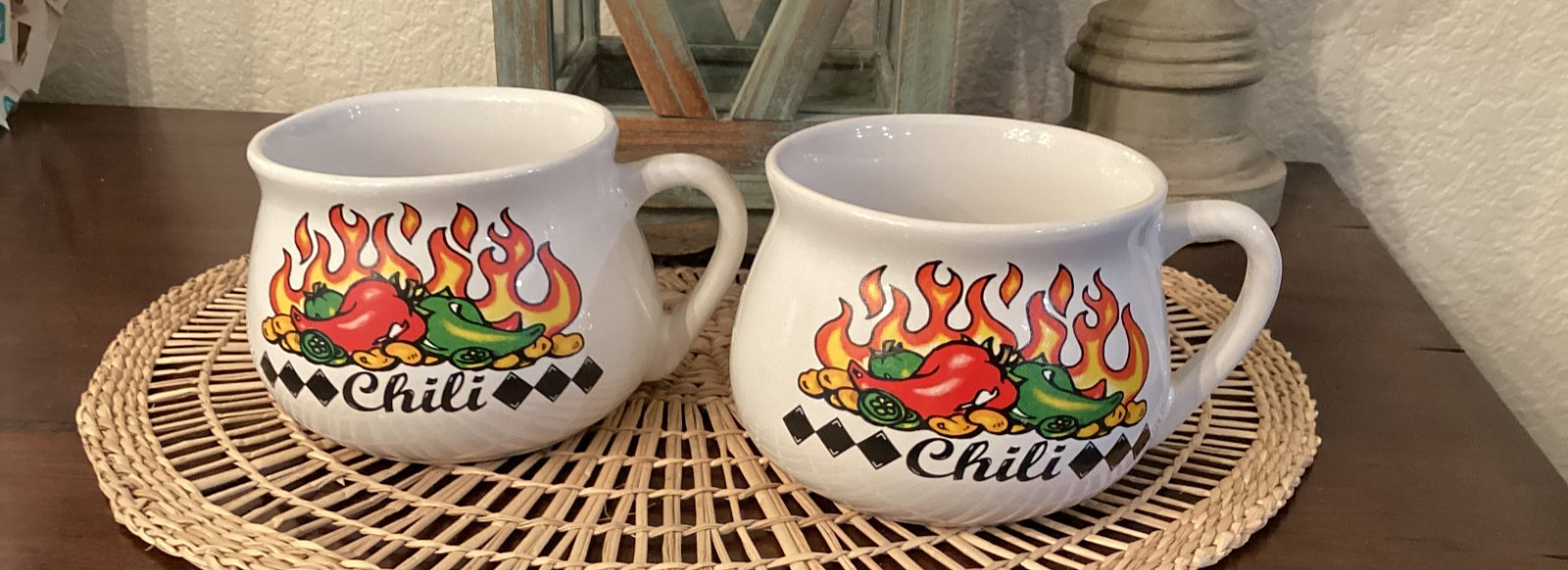Chili Mug Bowls Set of 2 Vintage Colorful Nostalgic Food Unique