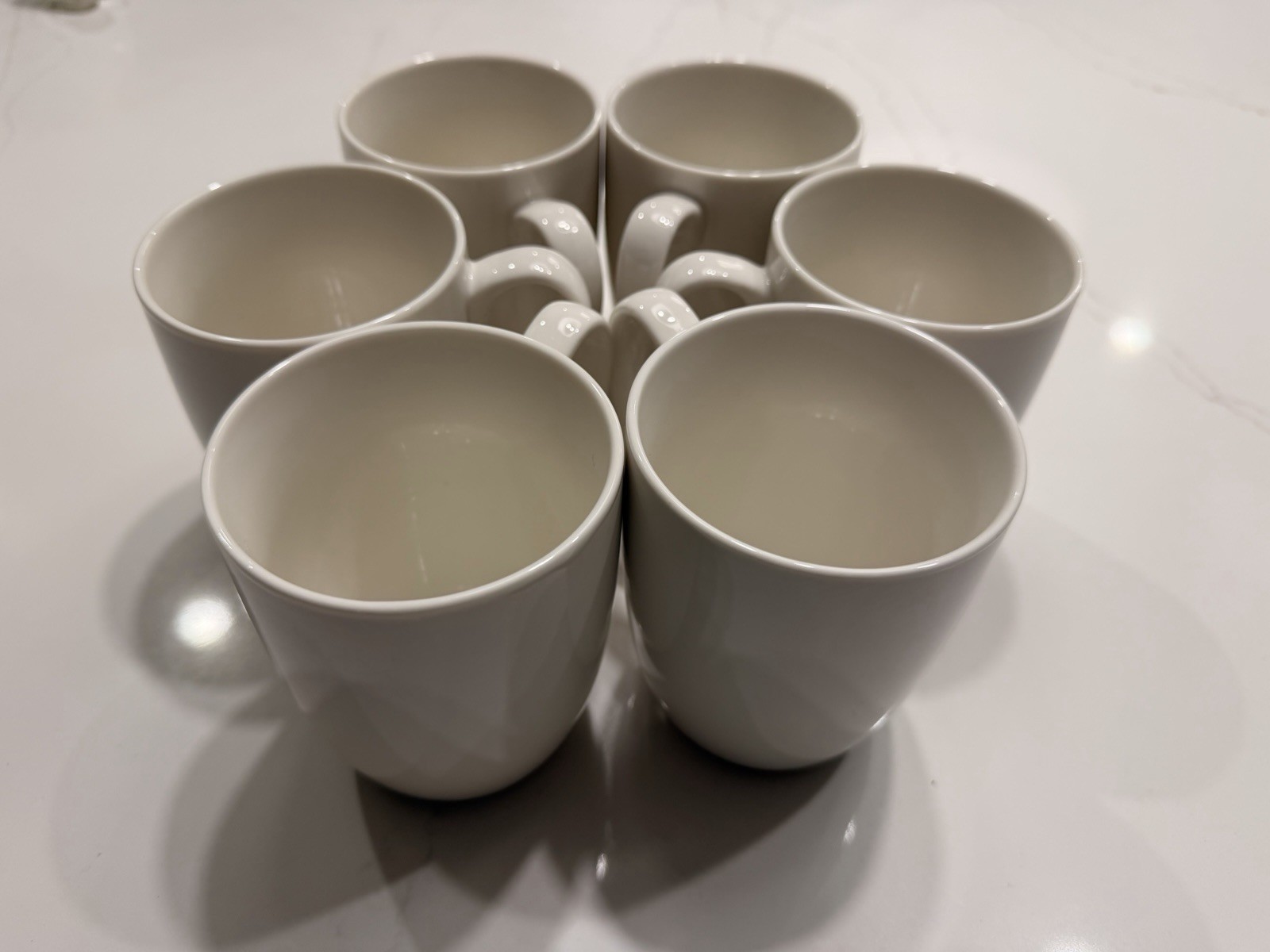 6 Food Network White Stoneware Coffee Mugs Set- 11oz – Microwave/Dishwasher Safe