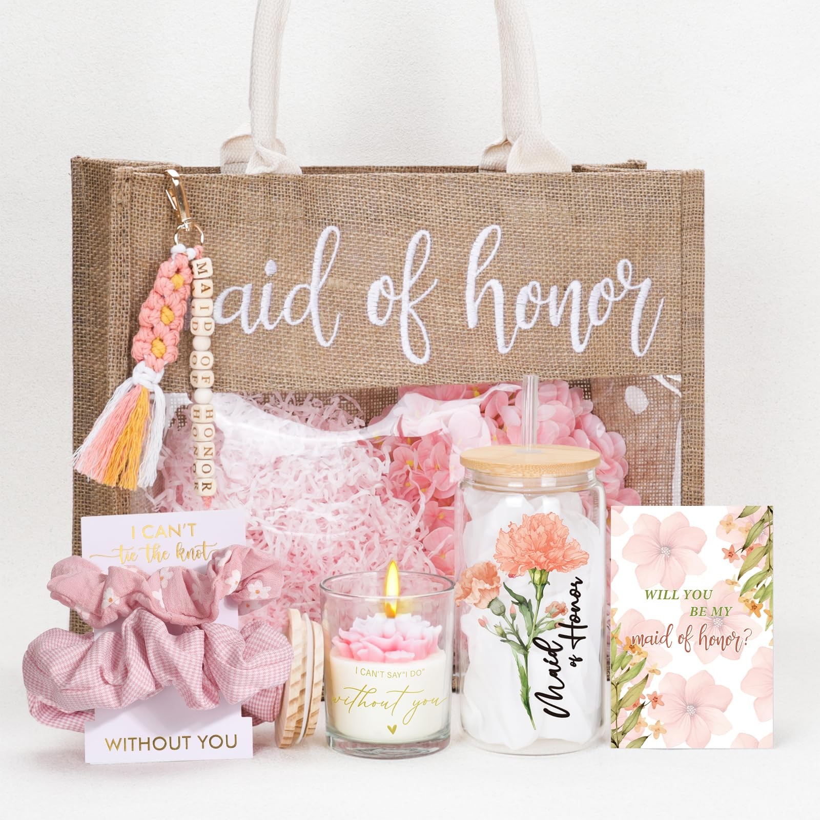 Will You Be My Maid of Honor Glass Cup & Tote Bag Wedding Proposal Gift