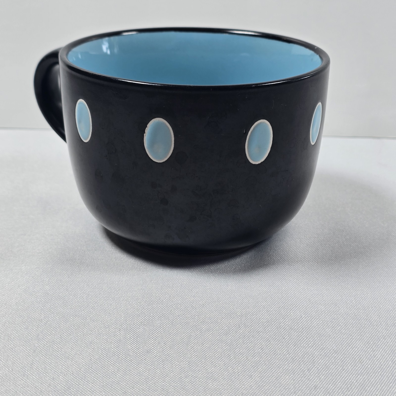 Century Stoneware Black Blue Polka Dot Ceramic Coffee Mug Cup