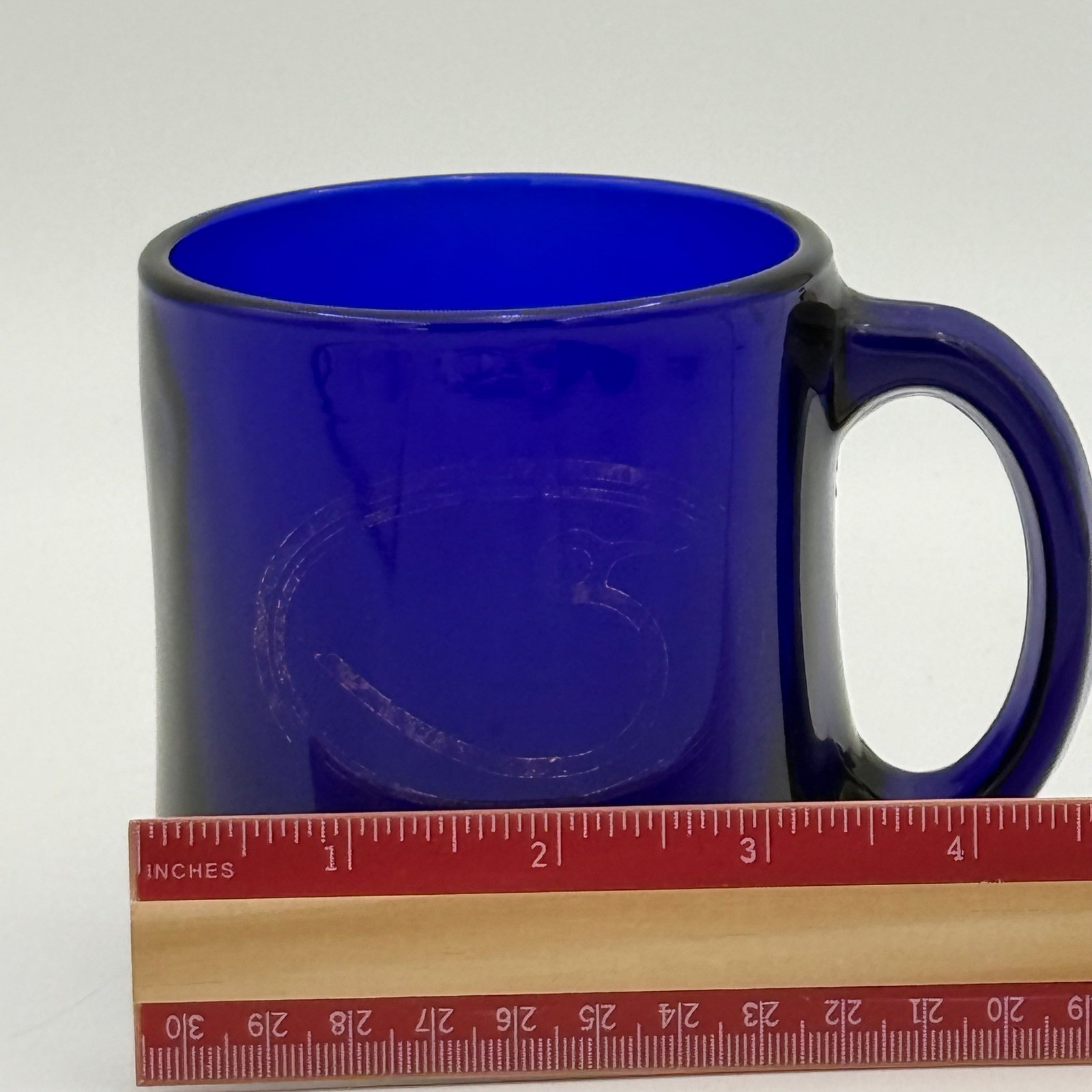 Vintage Cobalt Blue Glass Coffee Mug D-Handle Made in USA 3.5 Inch Tall