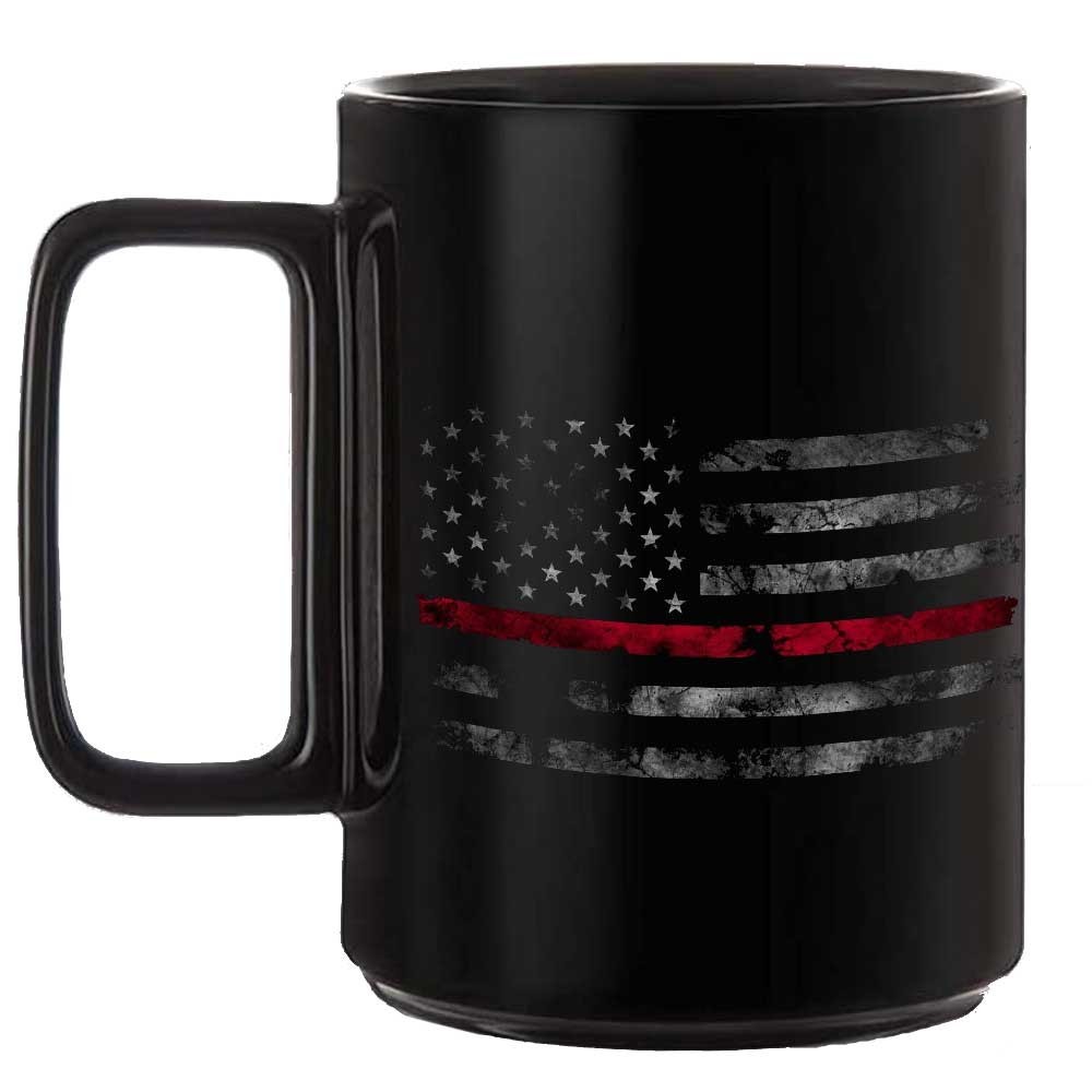 Thin Red Line US Flag Weathered Firefighter Black or Wh 15 oz Custom Coffee Mug