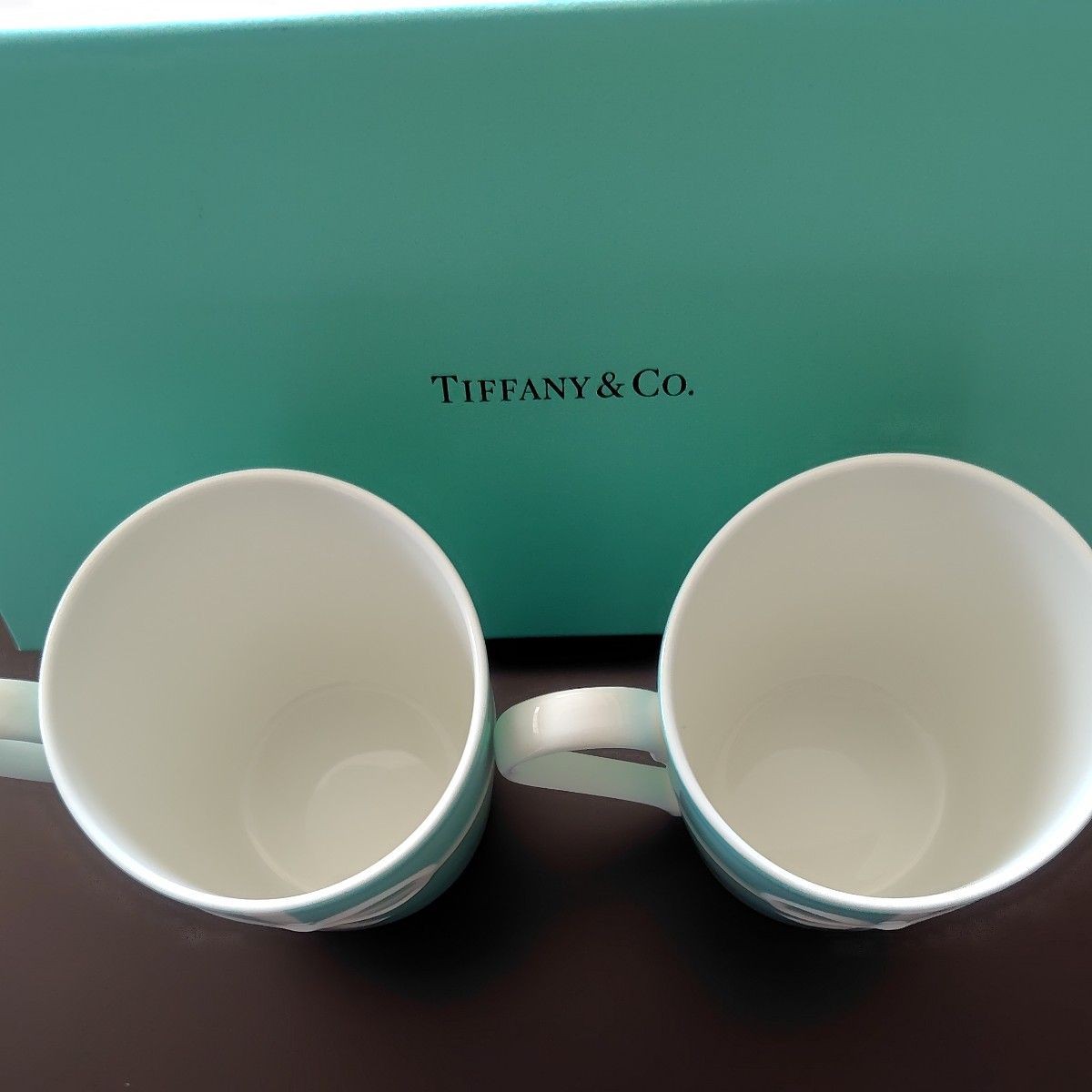 [NEW] TIFFANY & CO Bow Ribbon Bone China Blue Mug Cup 2pc Japan