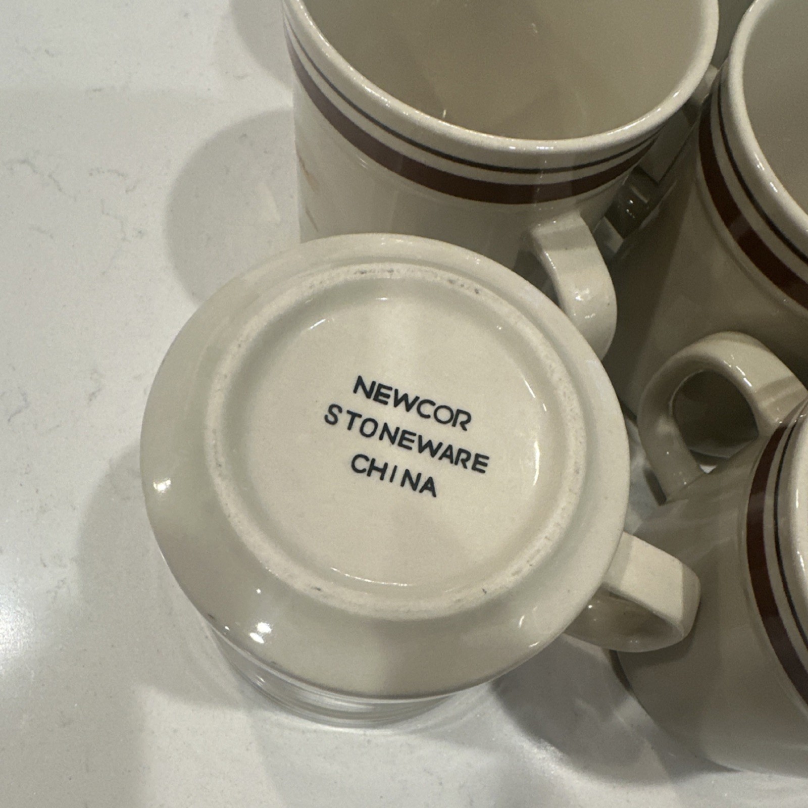 Newcor Stoneware Beige & Brown Floral Coffee Mugs Set of 6, 8 fl oz