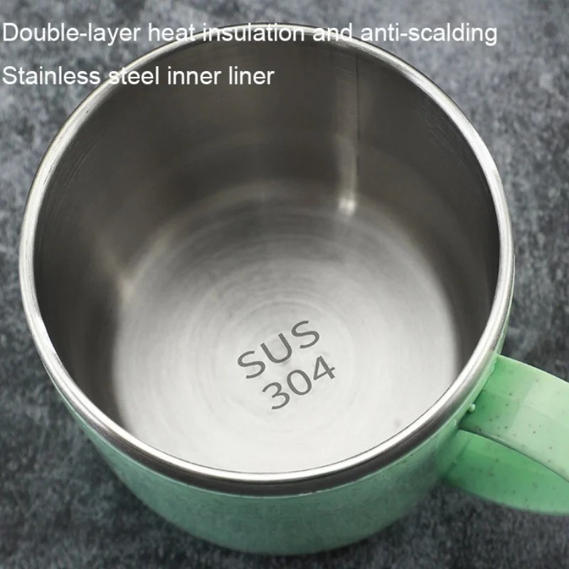 Simple Solid Color Stainless Steel Mug Wheat Straw Element Small Water Cup Child