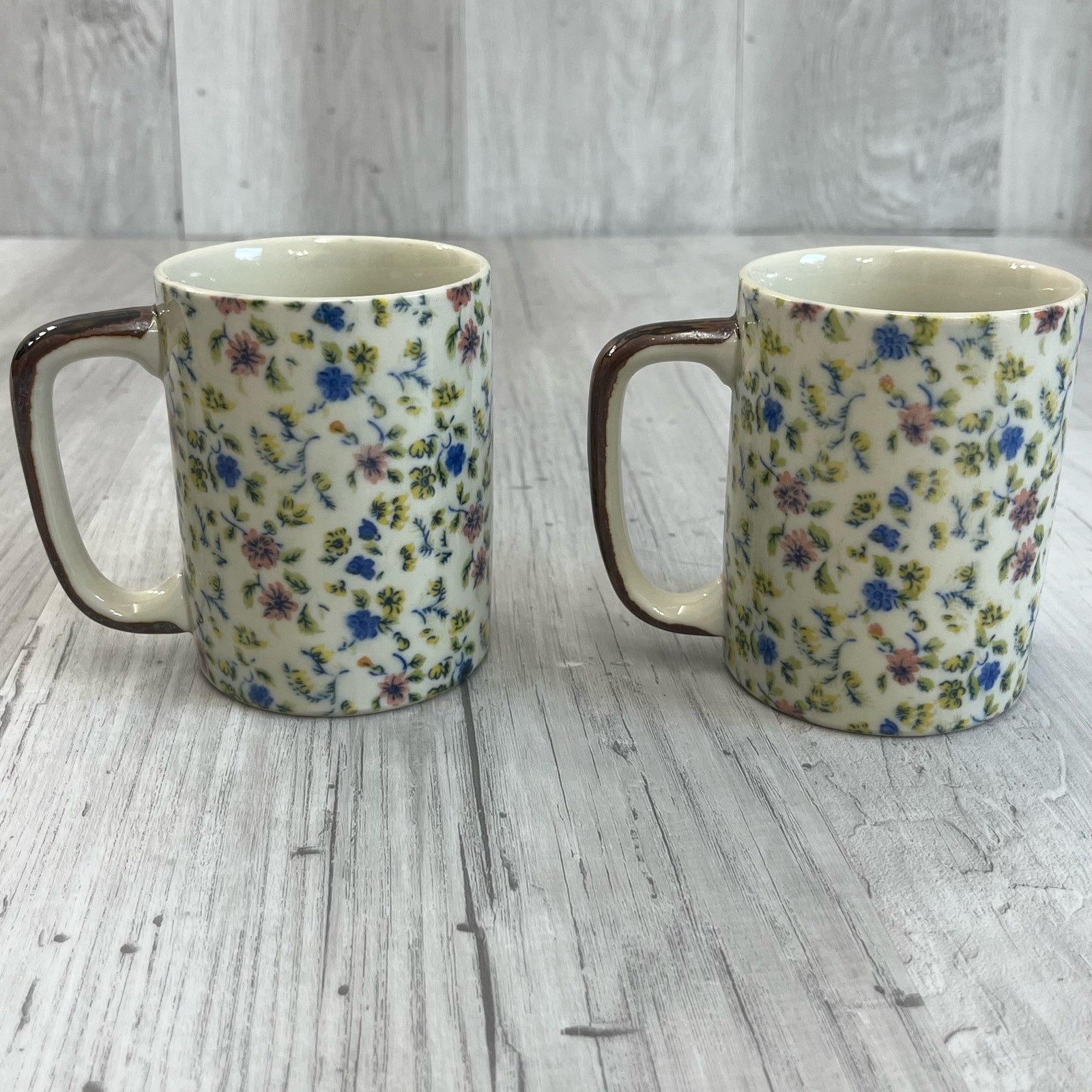 Two Small Vintage Floral Coffee Tea Mugs Dainty Fairy Cottage Woodland Flowers