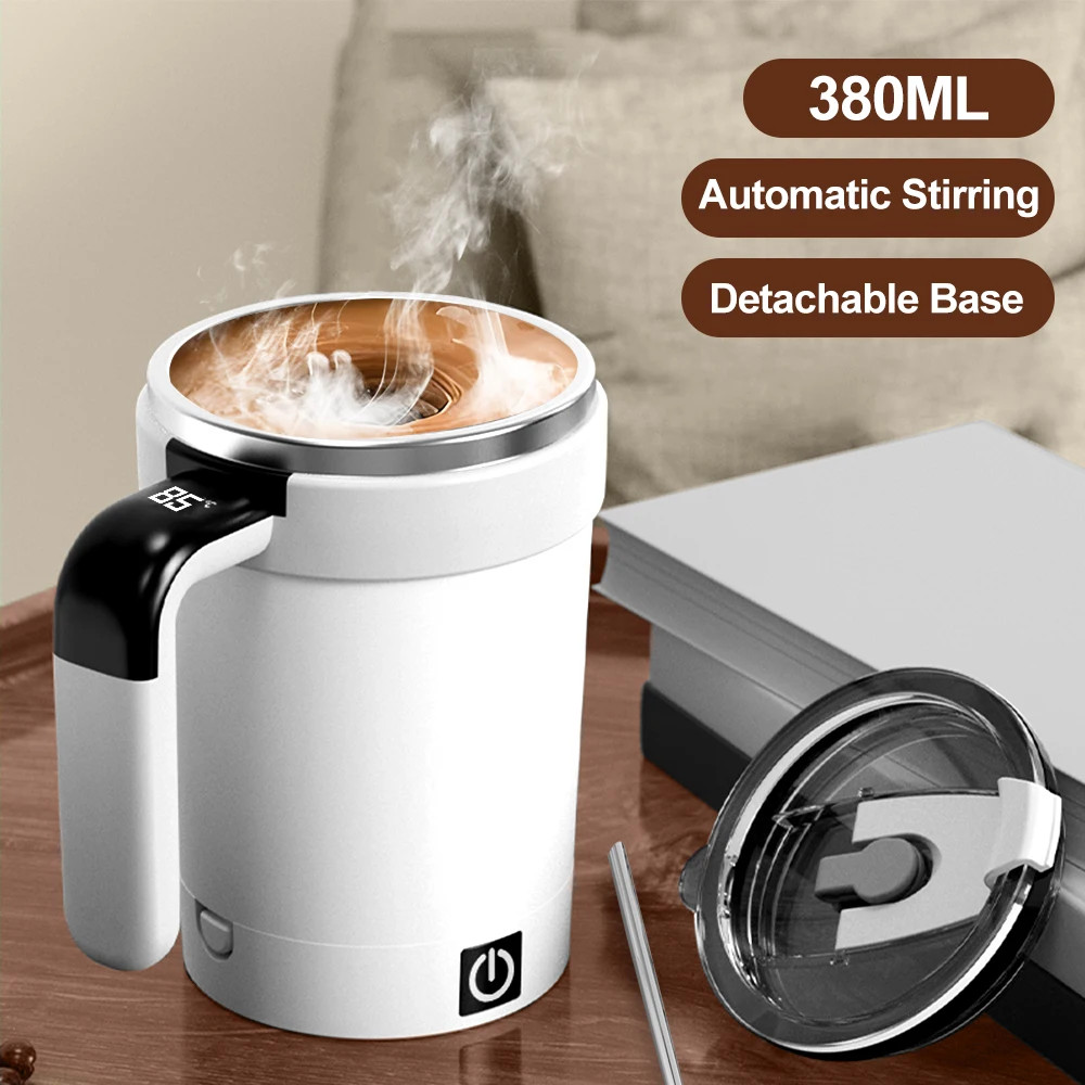 380ML Automatic Magnetic Stirring Mug with Straw & Lid Stainless Steel Waterproo